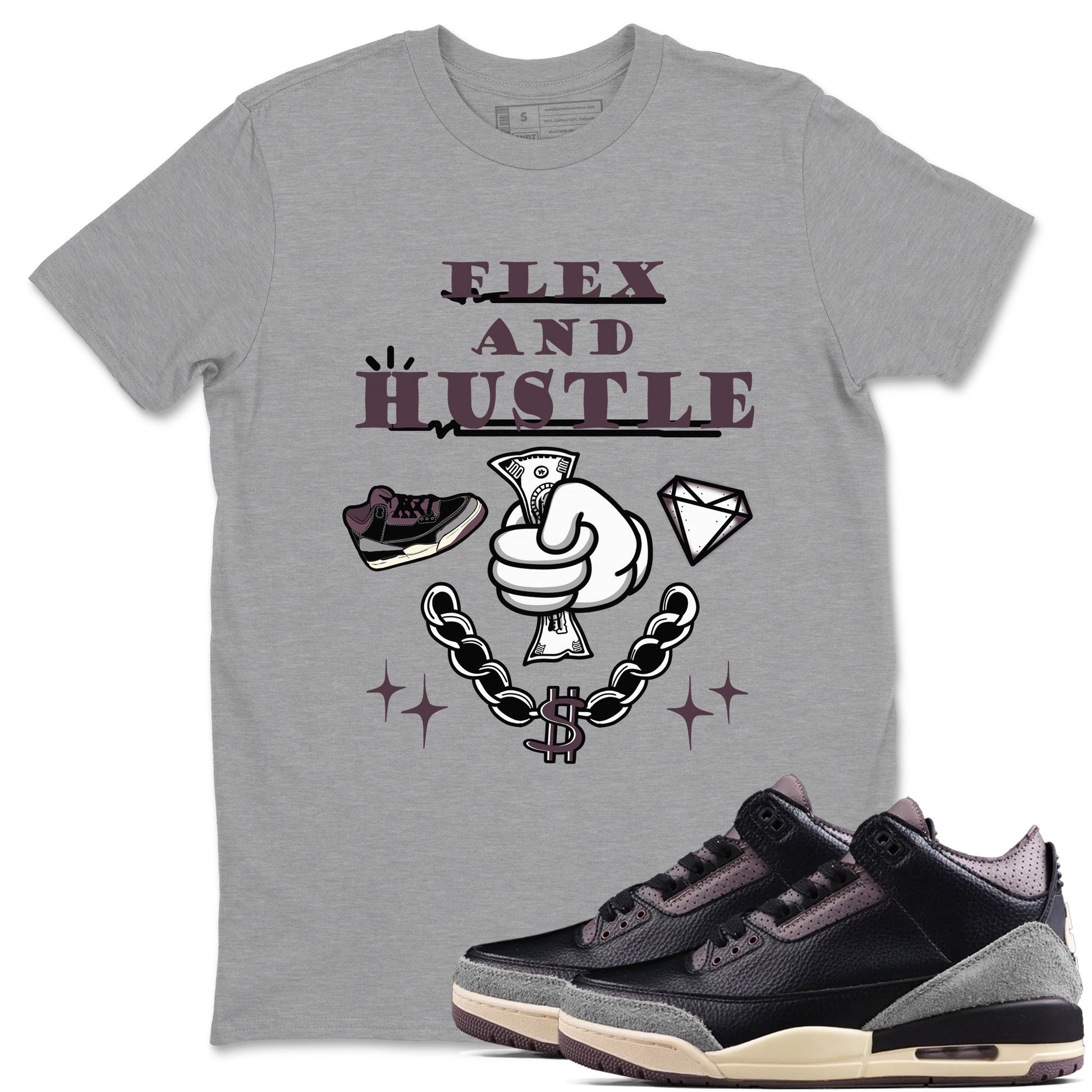 AJ3 A Ma Maniere x Black shirts to match jordans Flex And Hustle sneaker match tees A Ma Maniere x Air Jordan 3 “Black” SNRT Sneaker Tees streetwear brand Heather Grey 1 unisex cotton tee