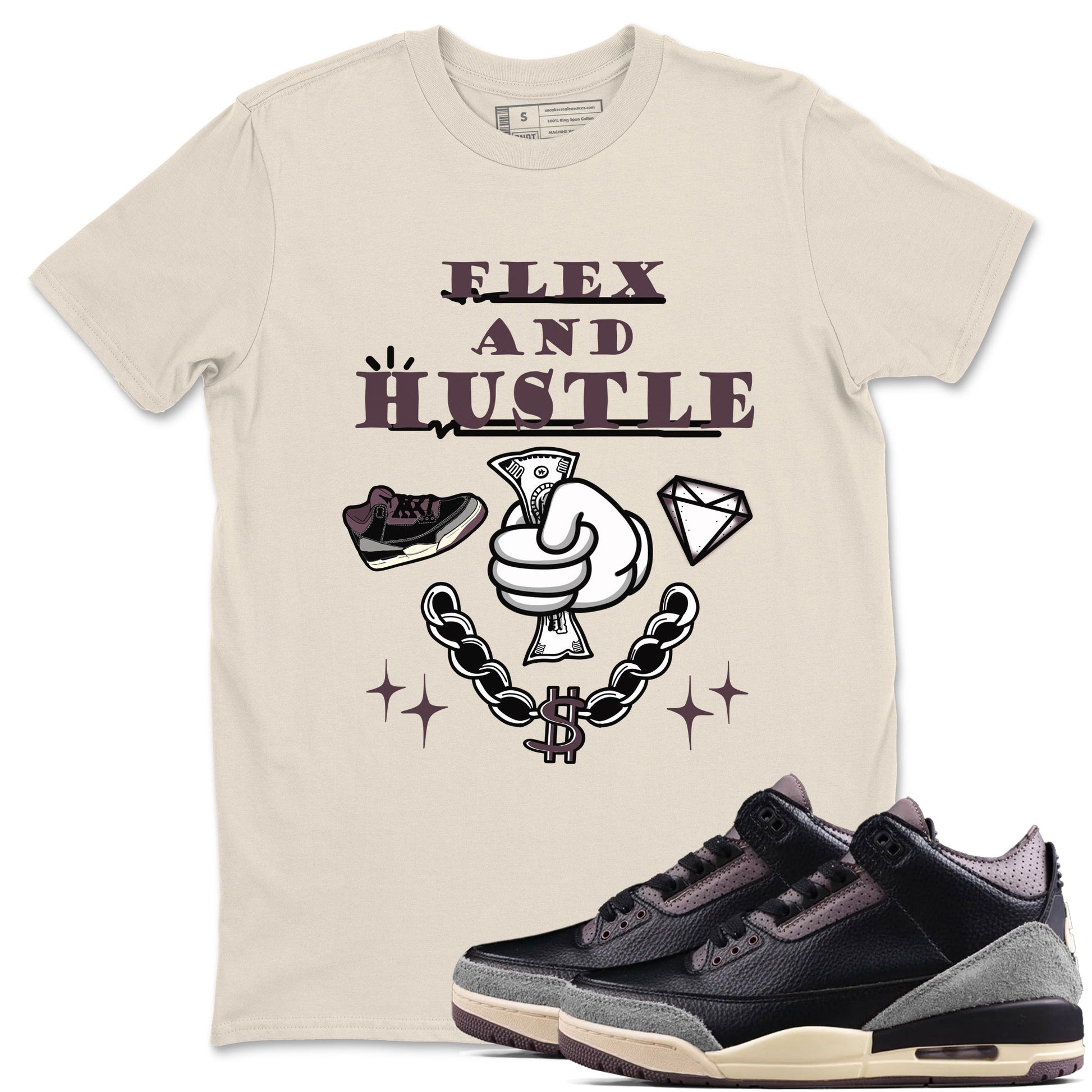 AJ3 A Ma Maniere x Black shirts to match jordans Flex And Hustle sneaker match tees A Ma Maniere x Air Jordan 3 “Black” SNRT Sneaker Tees streetwear brand Natural 1 unisex cotton tee