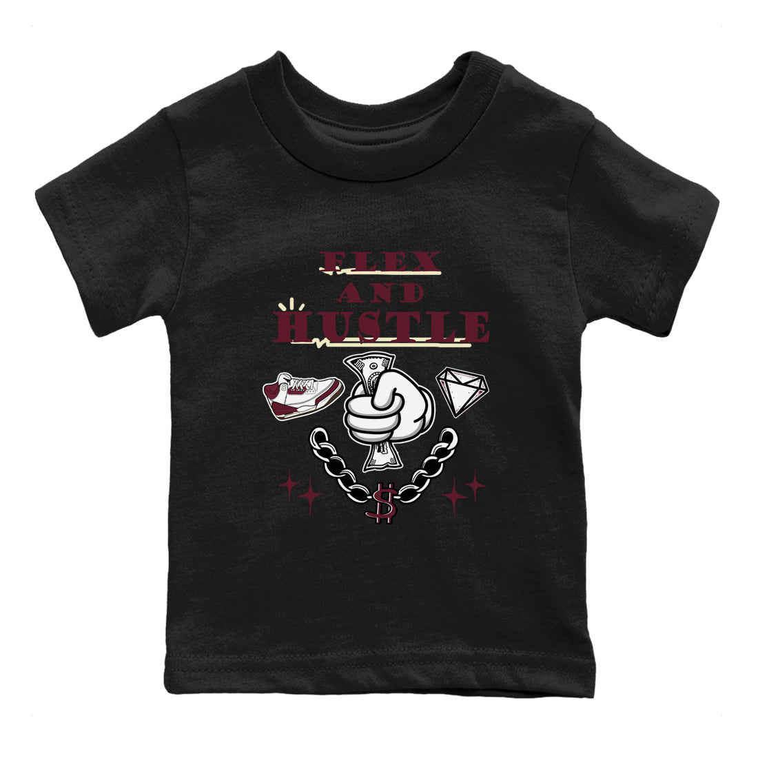 3s A Ma Maniere x Burgundy Crush shirts to match jordans Flex And Hustle sneaker match teesA Ma Maniére x Air Jordan 3 "Burgundy Crush" SNRT Sneaker Tees streetwear brand Baby and Youth Black 2 cotton tee