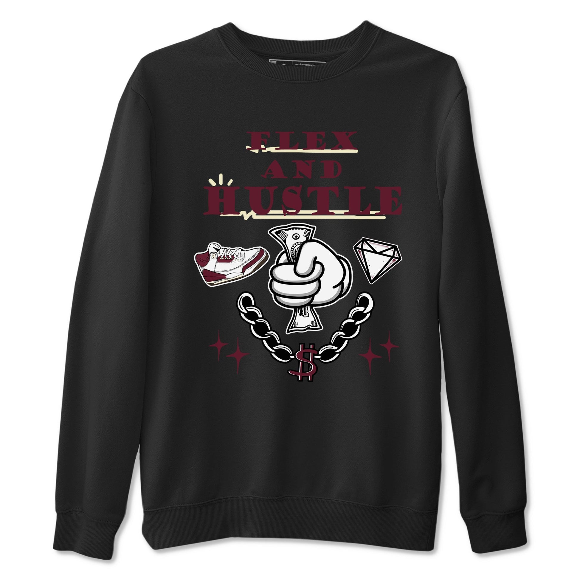 3s A Ma Maniere x Burgundy Crush shirts to match jordans Flex And Hustle sneaker match teesA Ma Maniére x Air Jordan 3 "Burgundy Crush" SNRT Sneaker Tees streetwear brand Black 2 unisex cotton tee