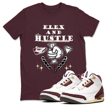 3s A Ma Maniere x Burgundy Crush shirts to match jordans Flex And Hustle sneaker match teesA Ma Maniére x Air Jordan 3 "Burgundy Crush" SNRT Sneaker Tees streetwear brand Maroon 1 unisex cotton tee
