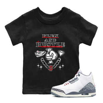 3s Cement Grey shirts to match jordans Flex And Hustle sneaker match tees Air Jordan 3 Cement Grey SNRT Sneaker Release Tees Youth Baby Black 1 crew neck shirts