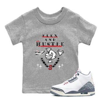 3s Cement Grey shirts to match jordans Flex And Hustle sneaker match tees Air Jordan 3 Cement Grey SNRT Sneaker Release Tees Youth Baby Heather Grey 1 crew neck shirts