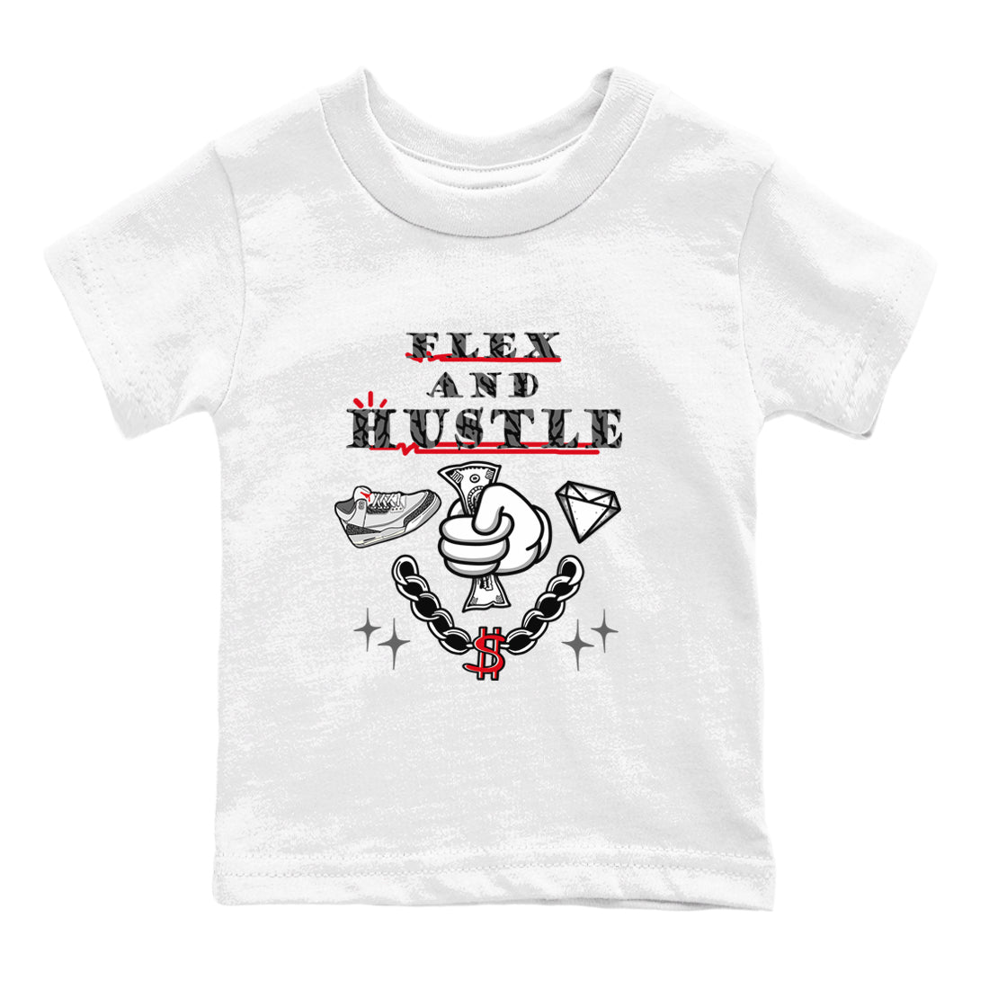 3s Cement Grey shirts to match jordans Flex And Hustle sneaker match tees Air Jordan 3 Cement Grey SNRT Sneaker Release Tees Youth Baby White 2 crew neck shirts