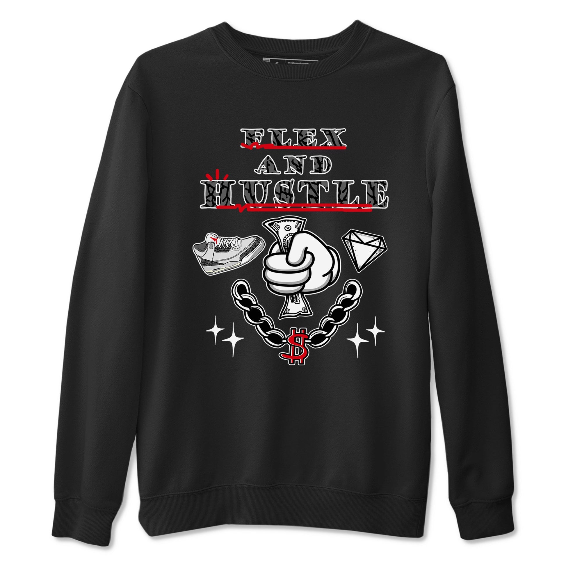 3s Cement Grey shirts to match jordans Flex And Hustle sneaker match tees Air Jordan 3 Cement Grey SNRT Sneaker Release Tees unisex cotton Black 2 crew neck shirts