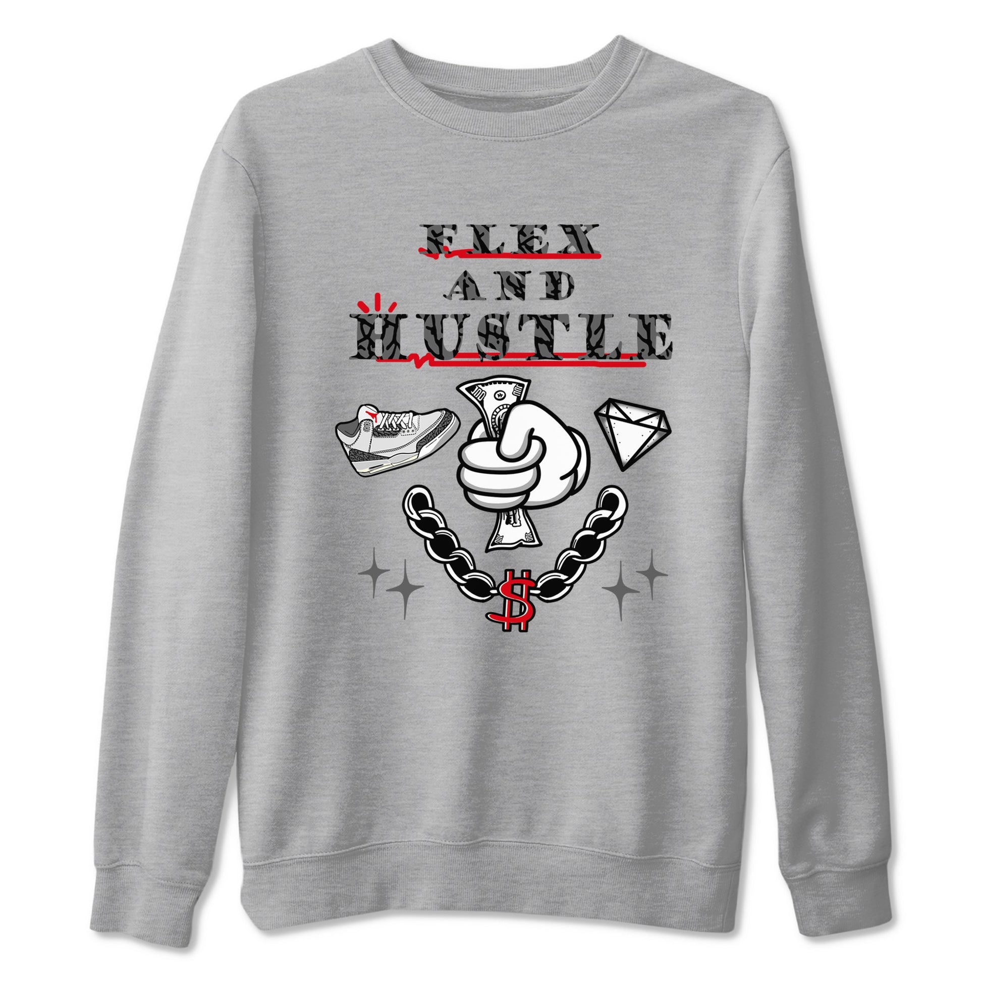 3s Cement Grey shirts to match jordans Flex And Hustle sneaker match tees Air Jordan 3 Cement Grey SNRT Sneaker Release Tees unisex cotton Heather Grey 2 crew neck shirts
