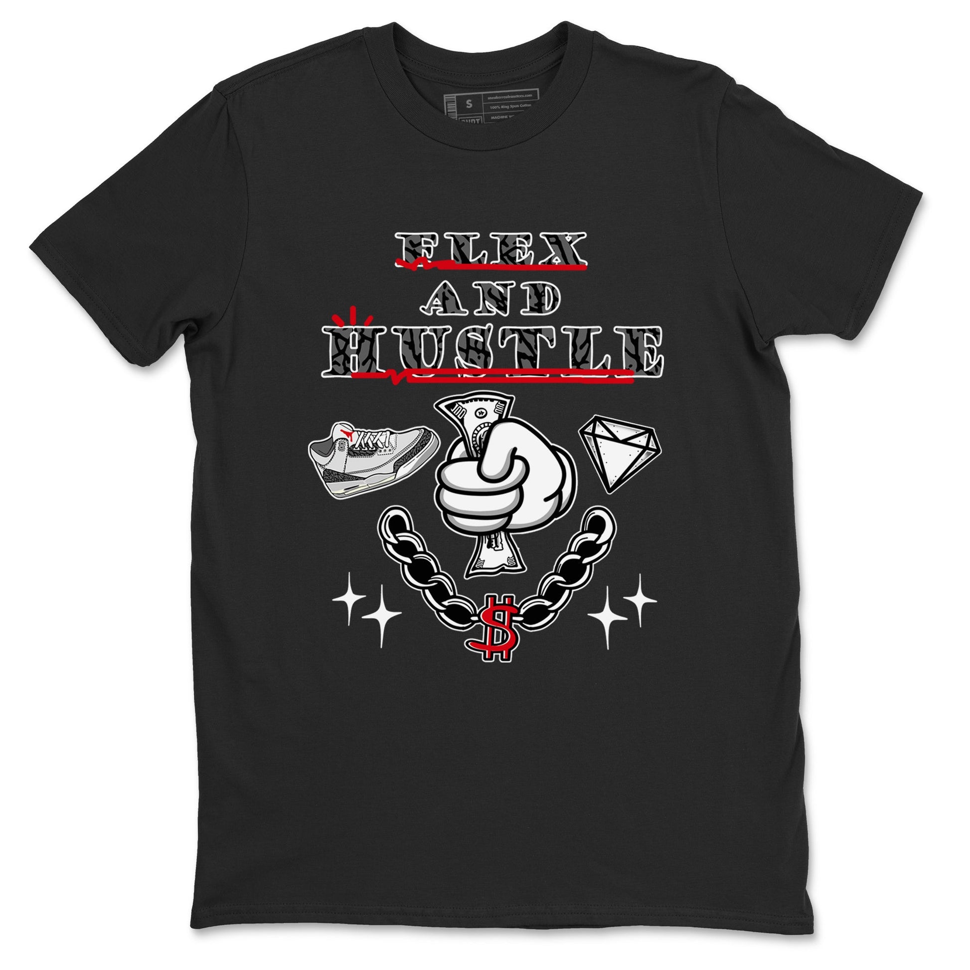 3s Cement Grey shirts to match jordans Flex And Hustle sneaker match tees Air Jordan 3 Cement Grey SNRT Sneaker Release Tees unisex cotton Black 2 crew neck shirts