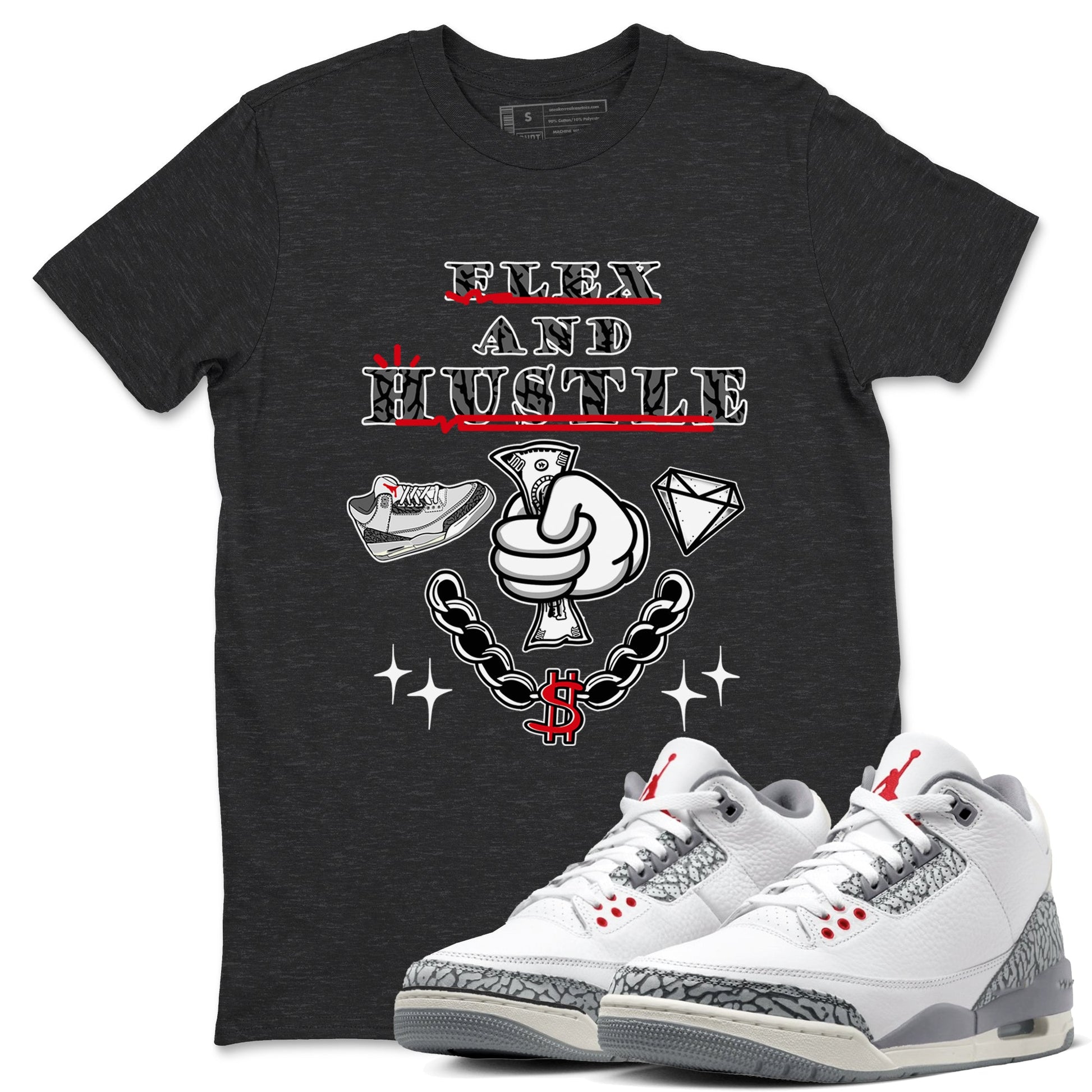 3s Cement Grey shirts to match jordans Flex And Hustle sneaker match tees Air Jordan 3 Cement Grey SNRT Sneaker Release Tees unisex cotton Charcoal Heather 1 crew neck shirts