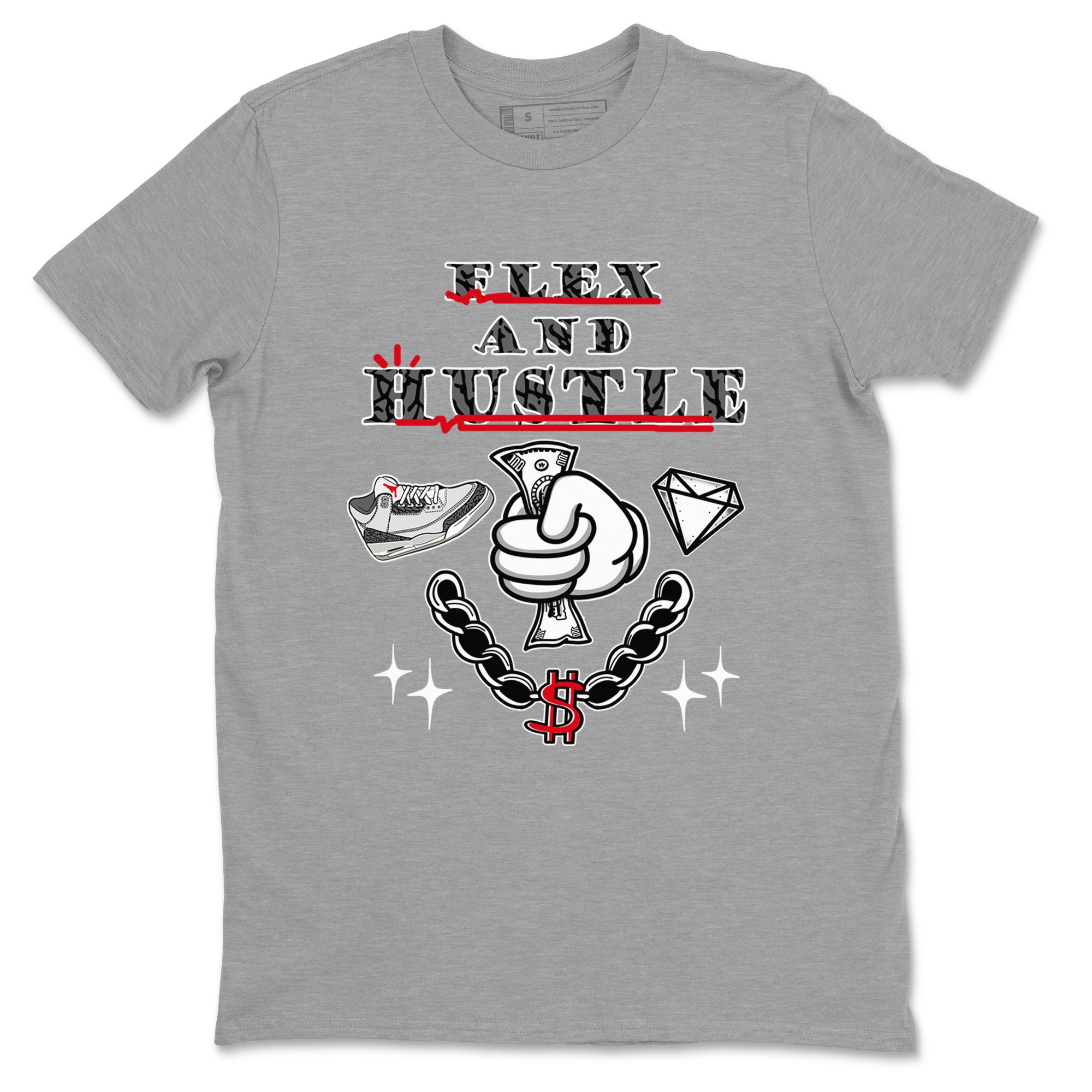 3s Cement Grey shirts to match jordans Flex And Hustle sneaker match tees Air Jordan 3 Cement Grey SNRT Sneaker Release Tees unisex cotton Heather Grey 2 crew neck shirts