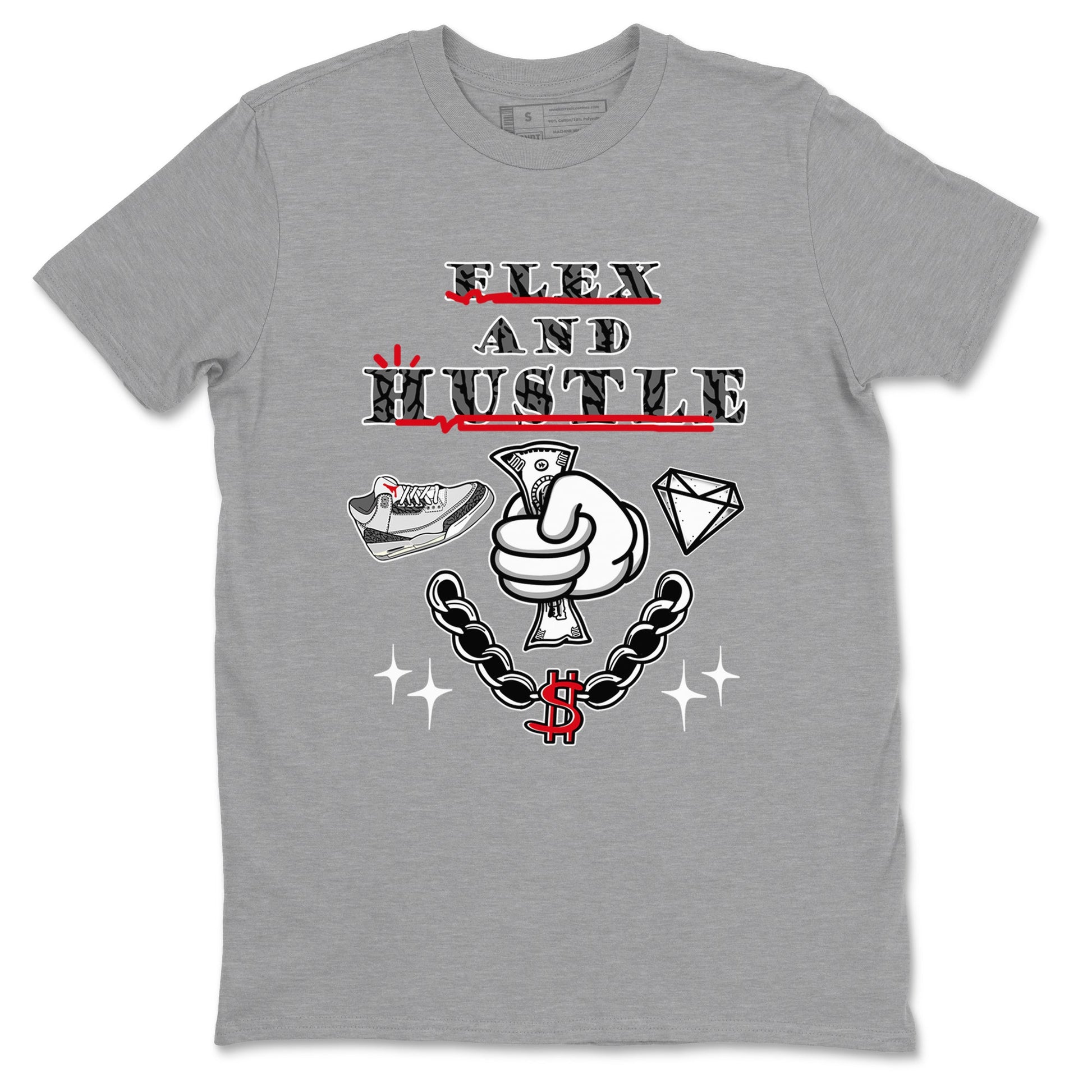 3s Cement Grey shirts to match jordans Flex And Hustle sneaker match tees Air Jordan 3 Cement Grey SNRT Sneaker Release Tees unisex cotton Heather Grey 2 crew neck shirts