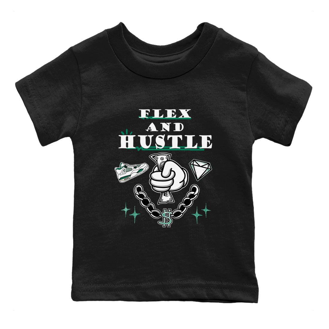 4s Oxidized Green shirts to match jordans Flex And Hustle sneaker match tees Air Jordan 4 Oxidized Green SNRT Sneaker Tees streetwear brand Baby and Youth Black 2 cotton tee