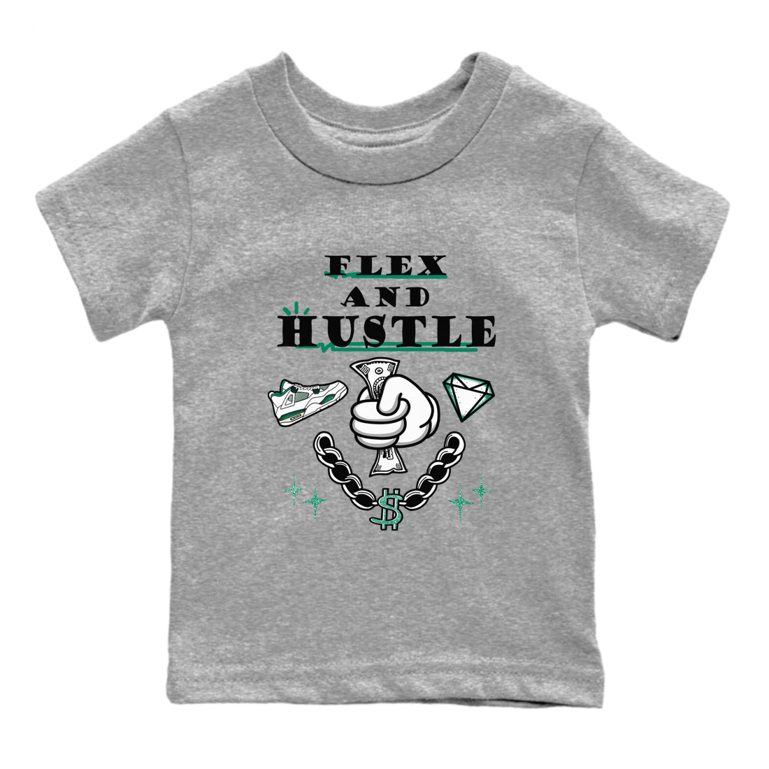 4s Oxidized Green shirts to match jordans Flex And Hustle sneaker match tees Air Jordan 4 Oxidized Green SNRT Sneaker Tees streetwear brand Baby and Youth Heather Grey 2 cotton tee