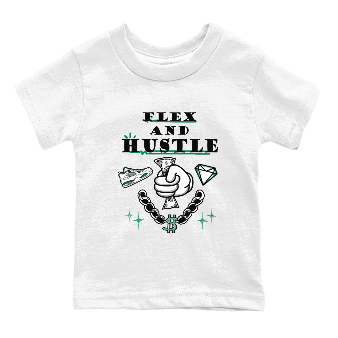 4s Oxidized Green shirts to match jordans Flex And Hustle sneaker match tees Air Jordan 4 Oxidized Green SNRT Sneaker Tees streetwear brand Baby and Youth White 2 cotton tee