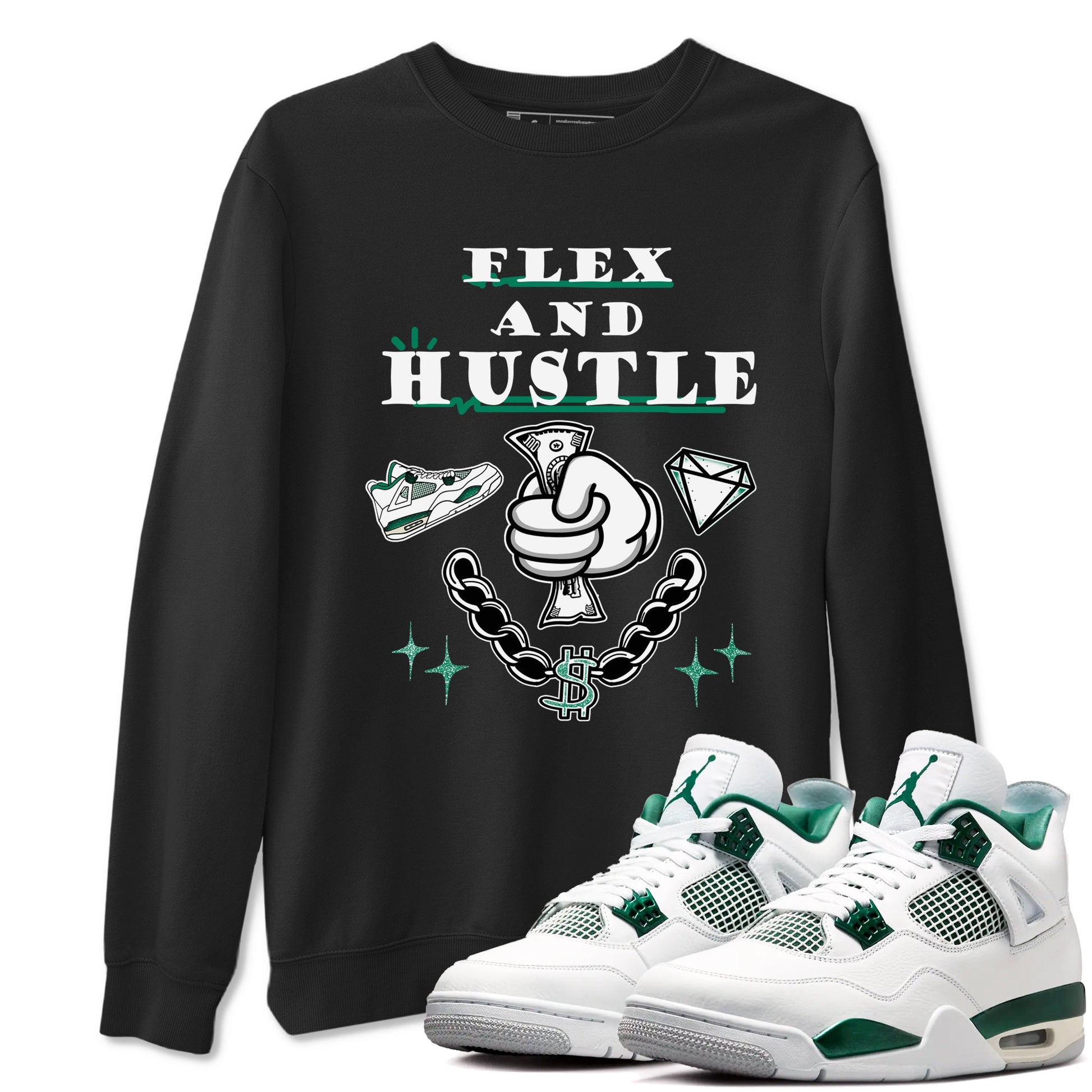 4s Oxidized Green shirts to match jordans Flex And Hustle sneaker match tees Air Jordan 4 Oxidized Green SNRT Sneaker Tees streetwear brand Black 1 unisex cotton tee