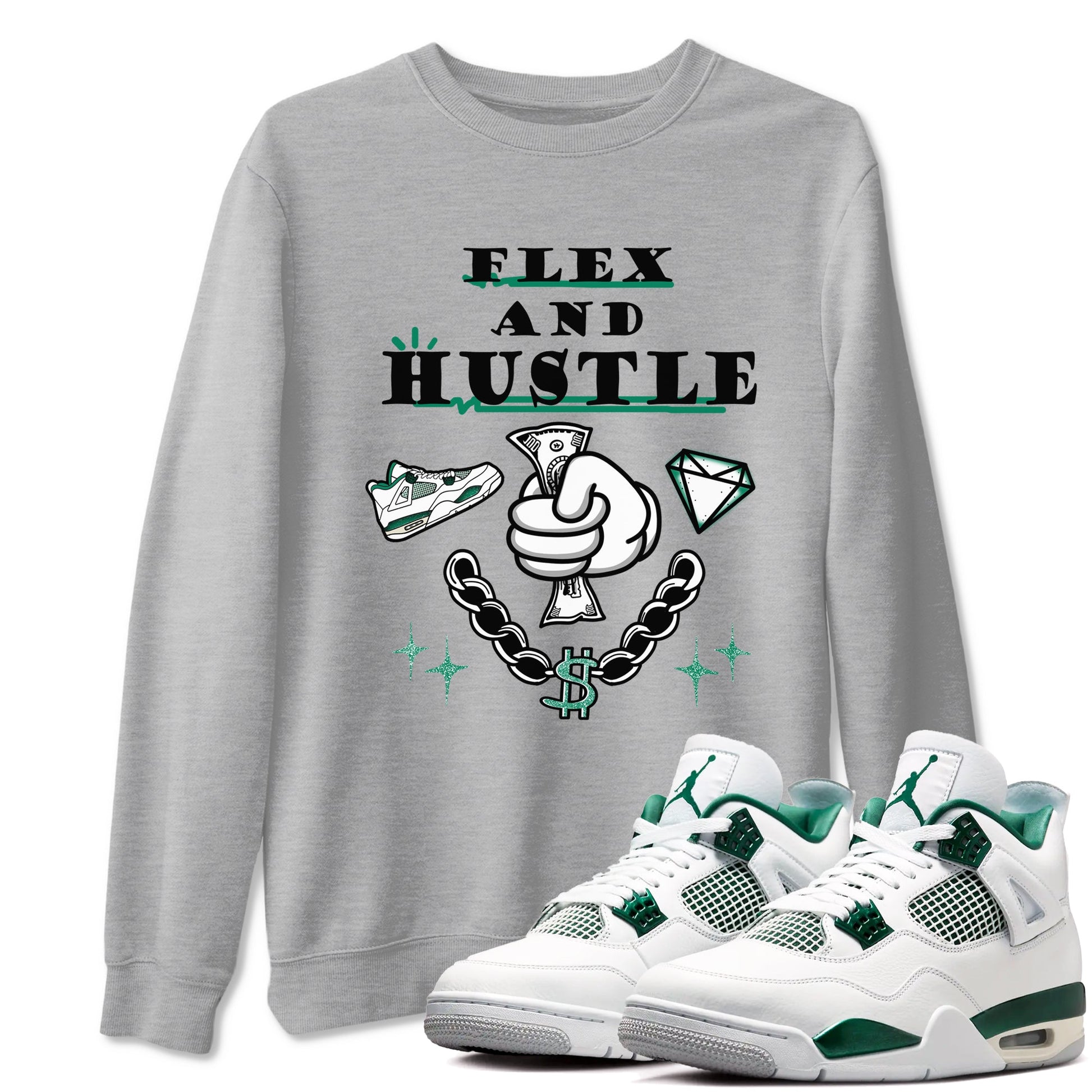 4s Oxidized Green shirts to match jordans Flex And Hustle sneaker match tees Air Jordan 4 Oxidized Green SNRT Sneaker Tees streetwear brand Heather Grey 1 unisex cotton tee