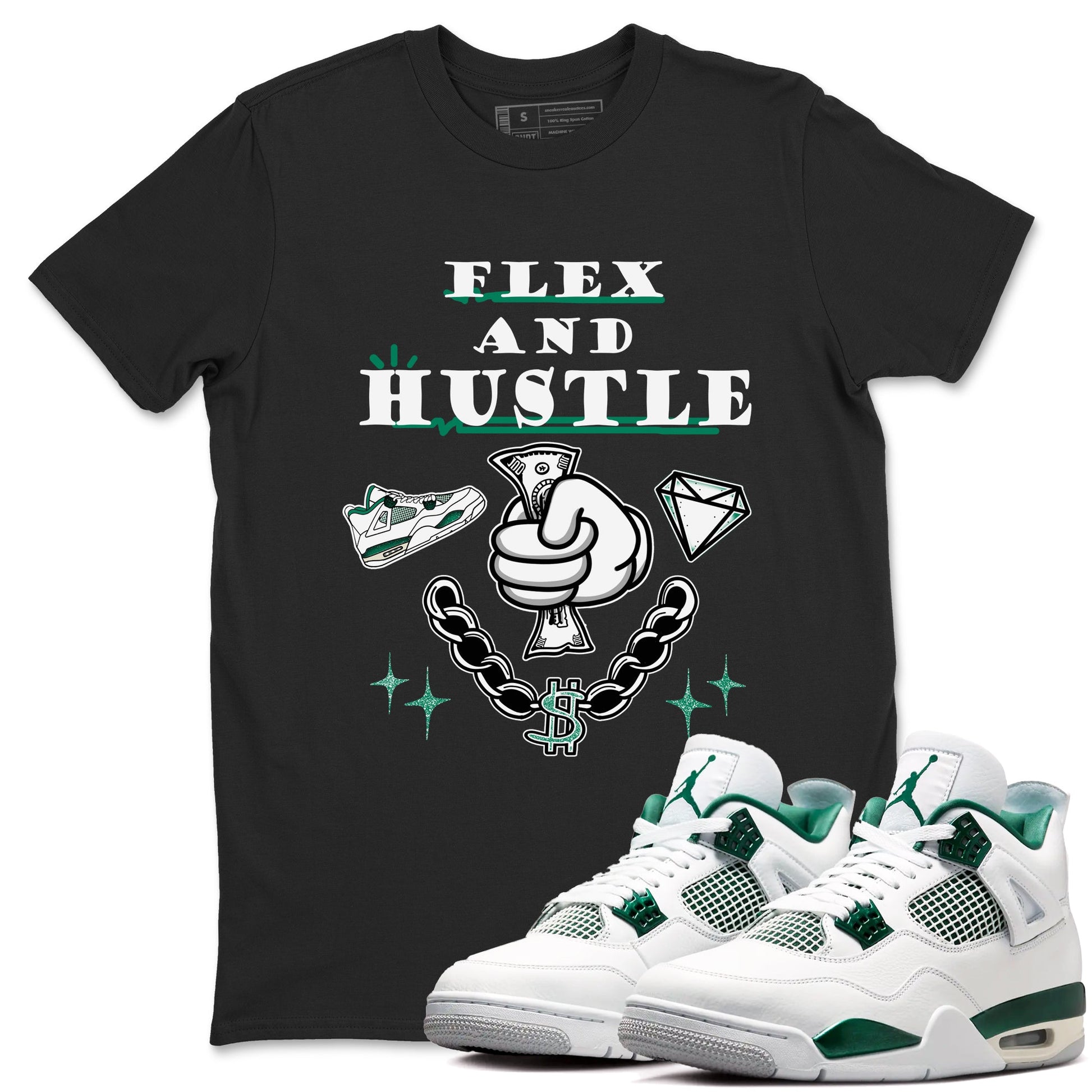 4s Oxidized Green shirts to match jordans Flex And Hustle sneaker match tees Air Jordan 4 Oxidized Green SNRT Sneaker Tees streetwear brand Black 1 unisex cotton tee