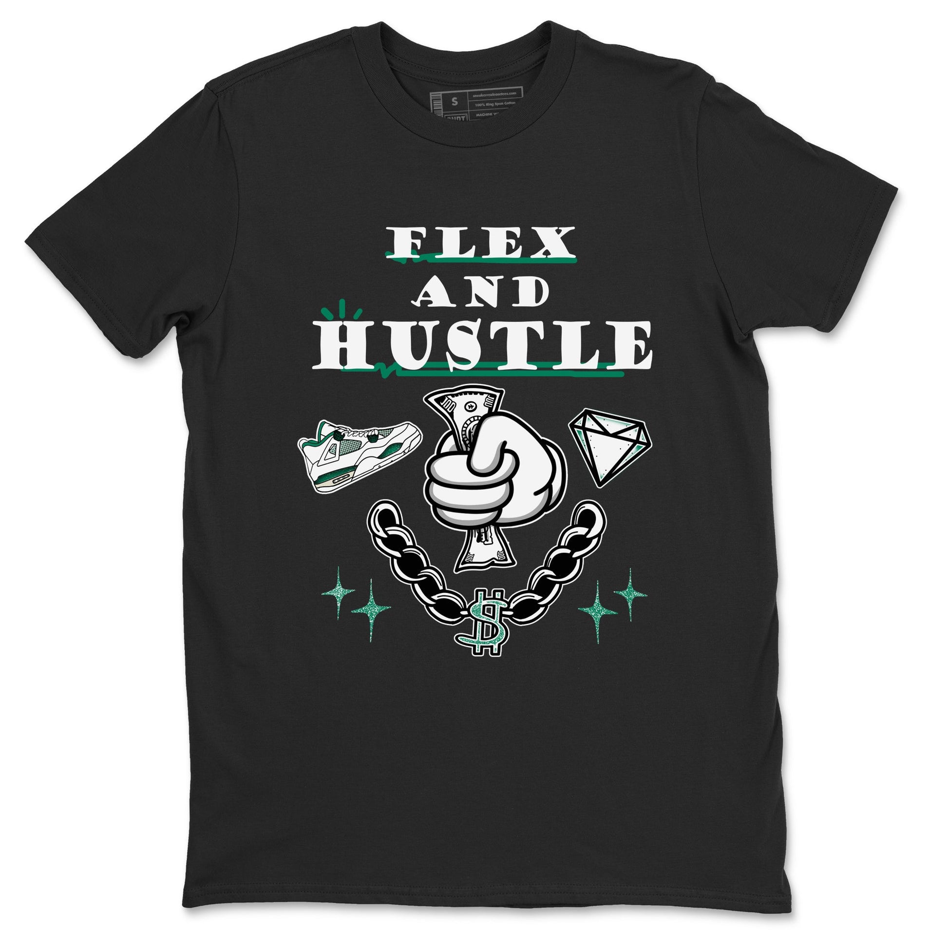 4s Oxidized Green shirts to match jordans Flex And Hustle sneaker match tees Air Jordan 4 Oxidized Green SNRT Sneaker Tees streetwear brand Black 2 unisex cotton tee