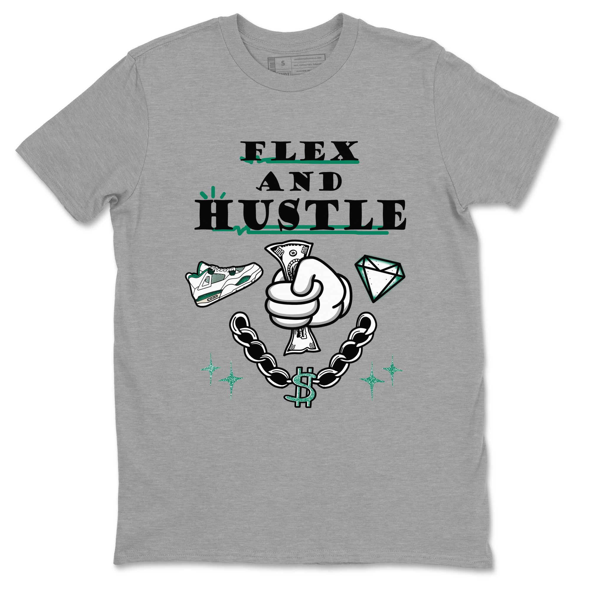 4s Oxidized Green shirts to match jordans Flex And Hustle sneaker match tees Air Jordan 4 Oxidized Green SNRT Sneaker Tees streetwear brand Heather Grey 2 unisex cotton tee