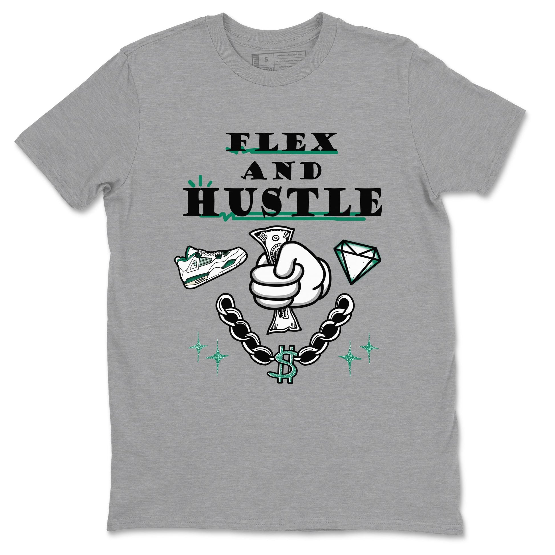 4s Oxidized Green shirts to match jordans Flex And Hustle sneaker match tees Air Jordan 4 Oxidized Green SNRT Sneaker Tees streetwear brand Heather Grey 2 unisex cotton tee
