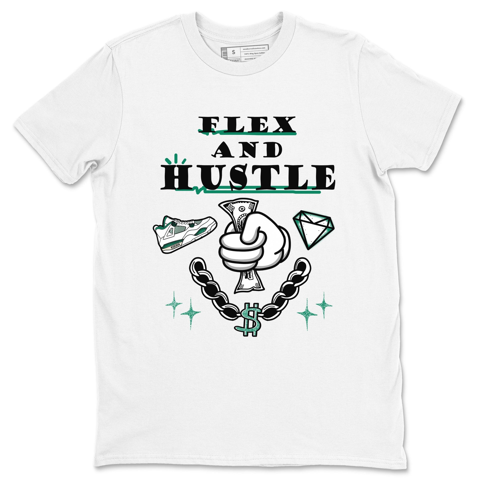4s Oxidized Green shirts to match jordans Flex And Hustle sneaker match tees Air Jordan 4 Oxidized Green SNRT Sneaker Tees streetwear brand White 2 unisex cotton tee
