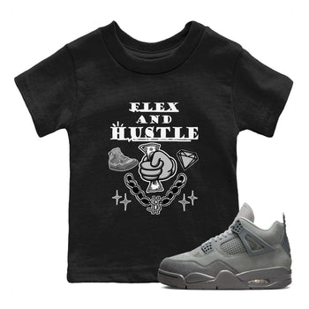 4s Wet Cement shirts to match jordans Flex And Hustle sneaker match tees Air Jordan 4 Wet Cement SNRT Sneaker Release Tees Youth Baby Black 1 crew neck shirts