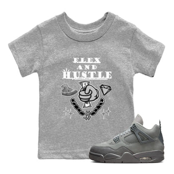 4s Wet Cement shirts to match jordans Flex And Hustle sneaker match tees Air Jordan 4 Wet Cement SNRT Sneaker Release Tees Youth Baby Heather Grey 1 crew neck shirts
