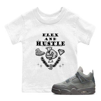 4s Wet Cement shirts to match jordans Flex And Hustle sneaker match tees Air Jordan 4 Wet Cement SNRT Sneaker Release Tees Youth Baby White 1 crew neck shirts