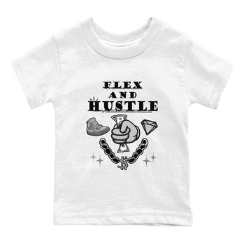 4s Wet Cement shirts to match jordans Flex And Hustle sneaker match tees Air Jordan 4 Wet Cement SNRT Sneaker Release Tees Youth Baby White 2 crew neck shirts