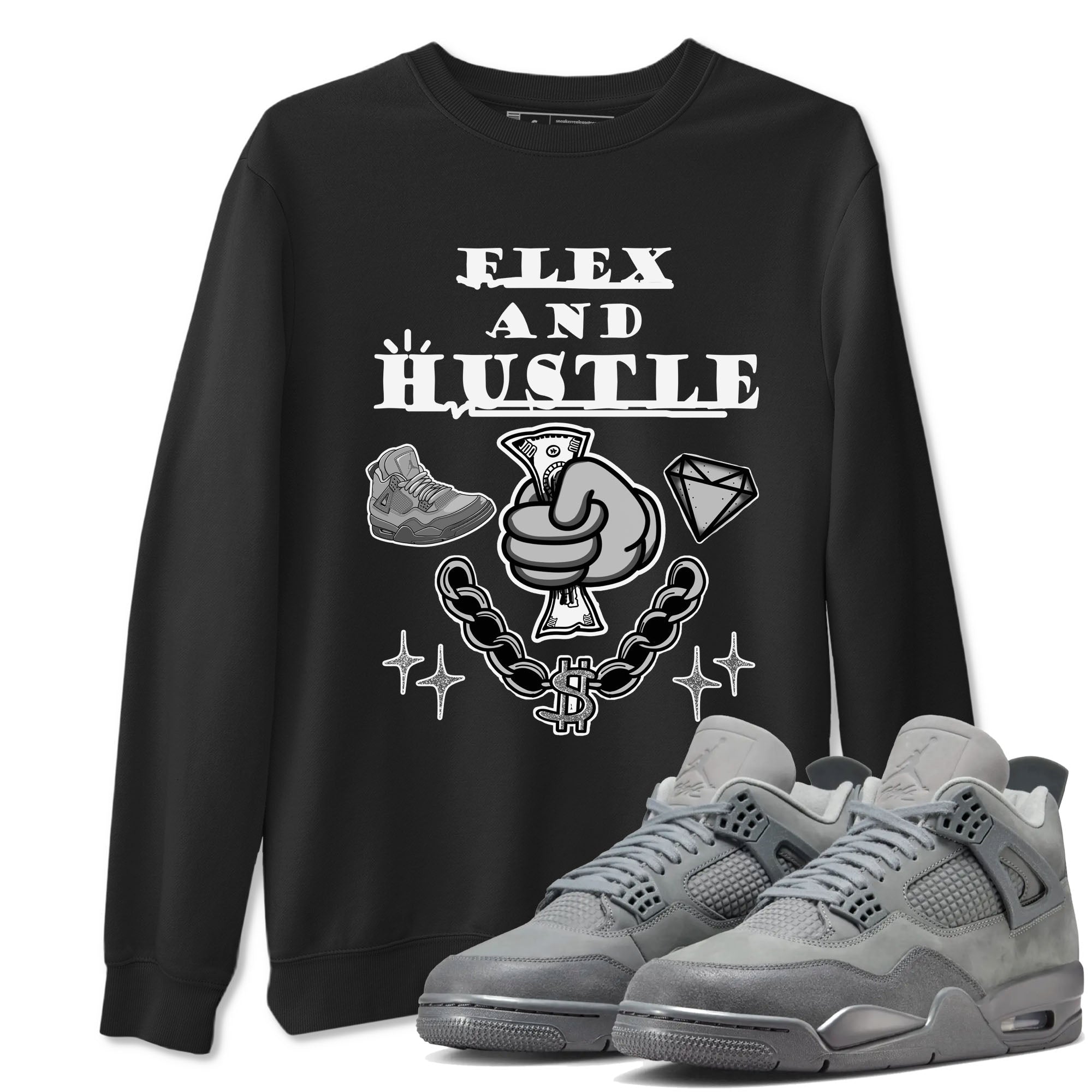 4s Wet Cement shirts to match jordans Flex And Hustle sneaker match tees Air Jordan 4 Wet Cement SNRT Sneaker Release Tees unisex cotton Black 1 crew neck shirts