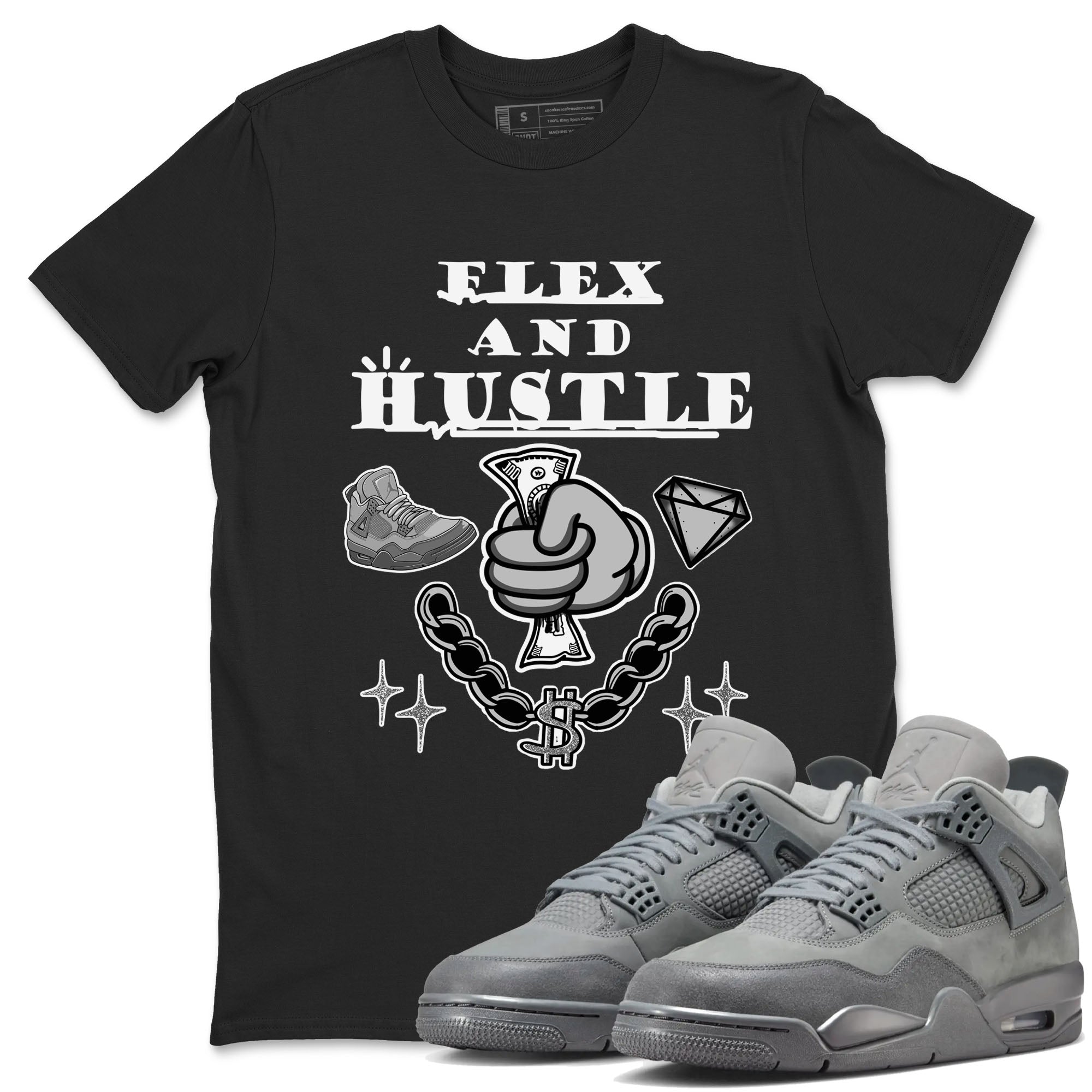 4s Wet Cement shirts to match jordans Flex And Hustle sneaker match tees Air Jordan 4 Wet Cement SNRT Sneaker Release Tees unisex cotton Black 1 crew neck shirts