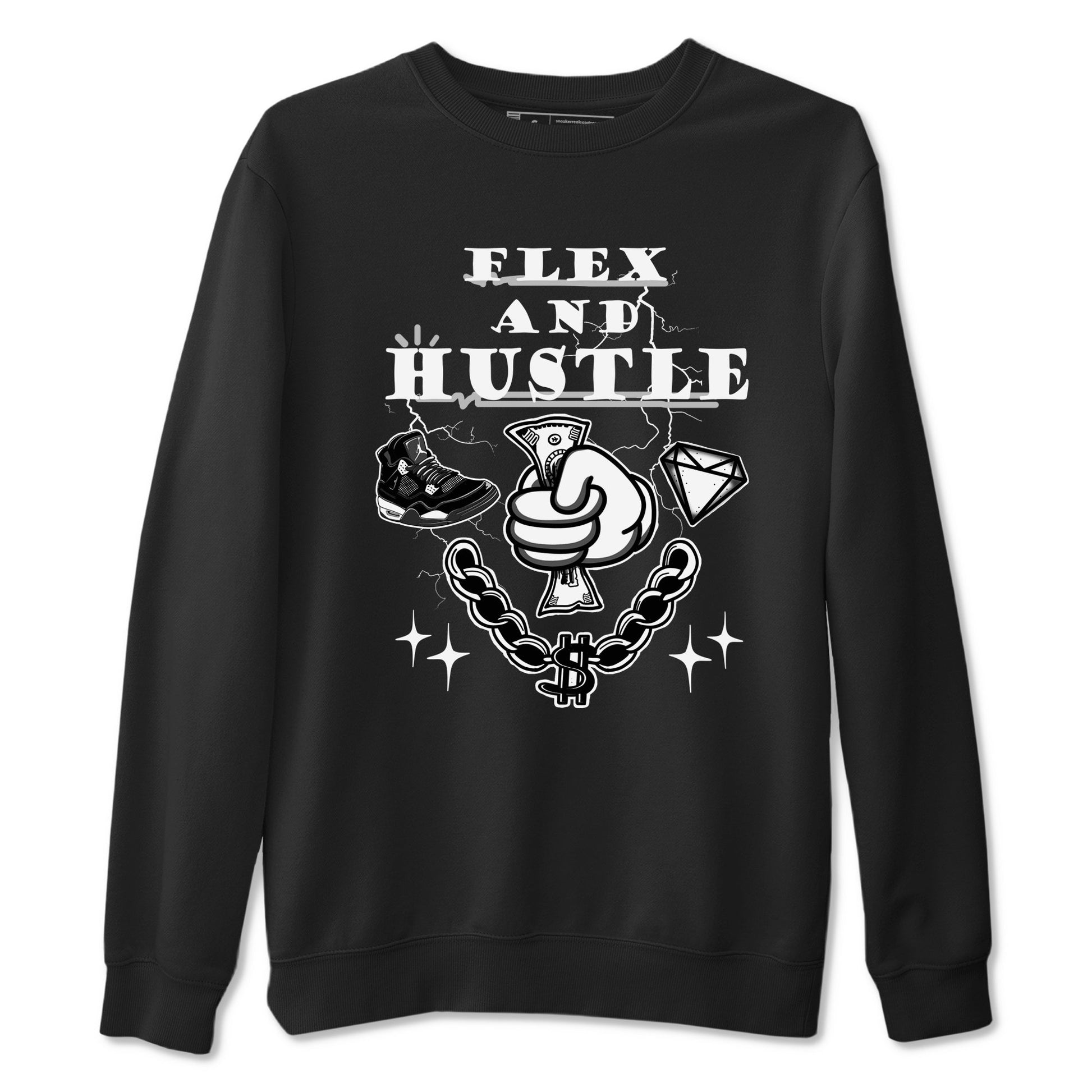 4s White Thunder shirts to match jordans Flex And Hustle sneaker match tees Air Jordan 4 White Thunder SNRT Sneaker Release Tees unisex cotton Black 2 crew neck shirts