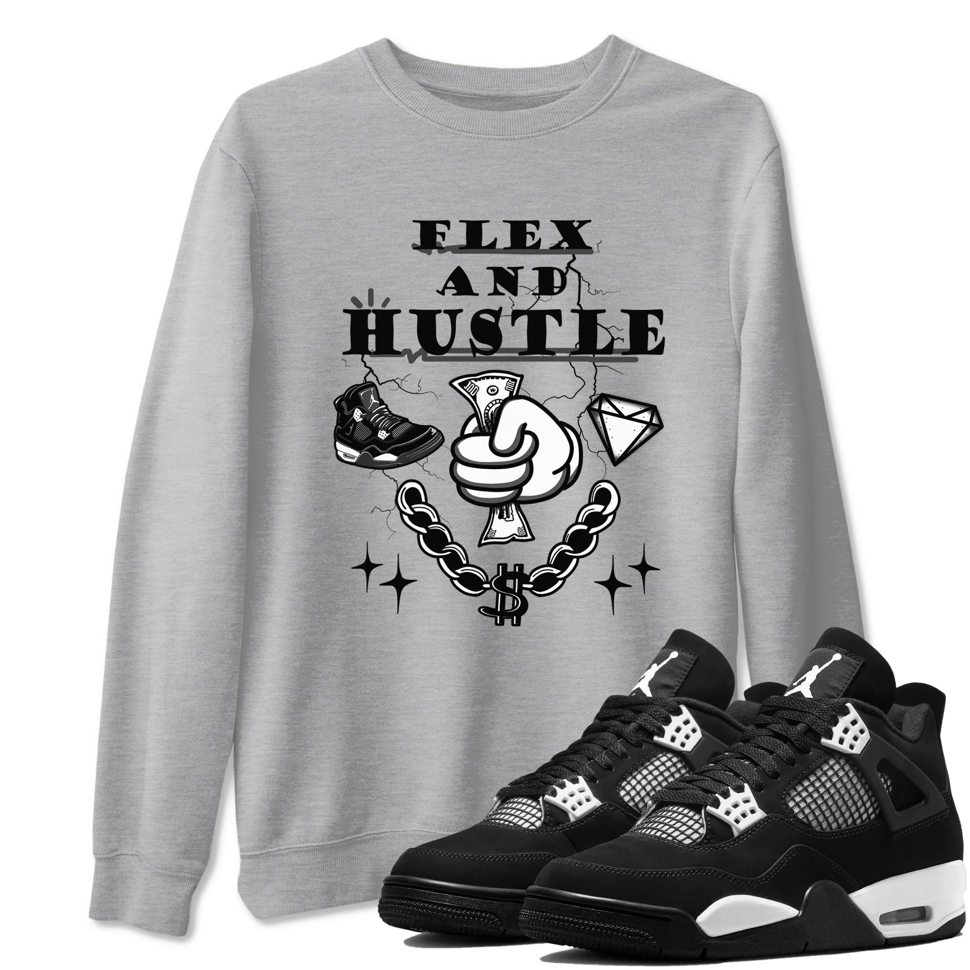 4s White Thunder shirts to match jordans Flex And Hustle sneaker match tees Air Jordan 4 White Thunder SNRT Sneaker Release Tees unisex cotton Heather Grey 1 crew neck shirts