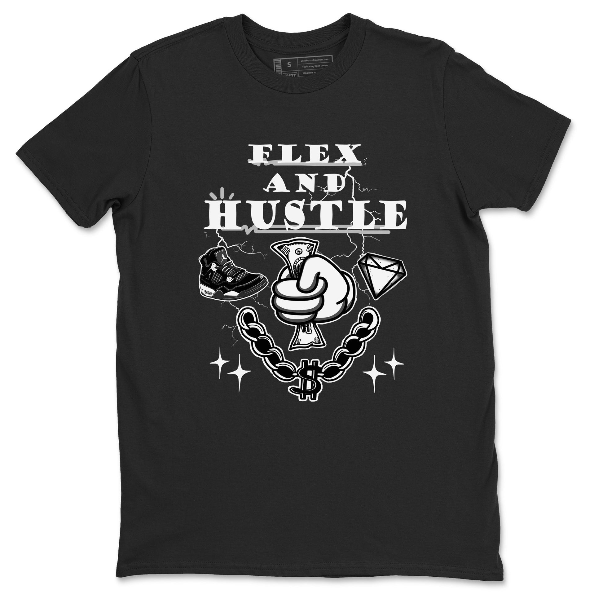 4s White Thunder shirts to match jordans Flex And Hustle sneaker match tees Air Jordan 4 White Thunder SNRT Sneaker Release Tees unisex cotton Black 2 crew neck shirts