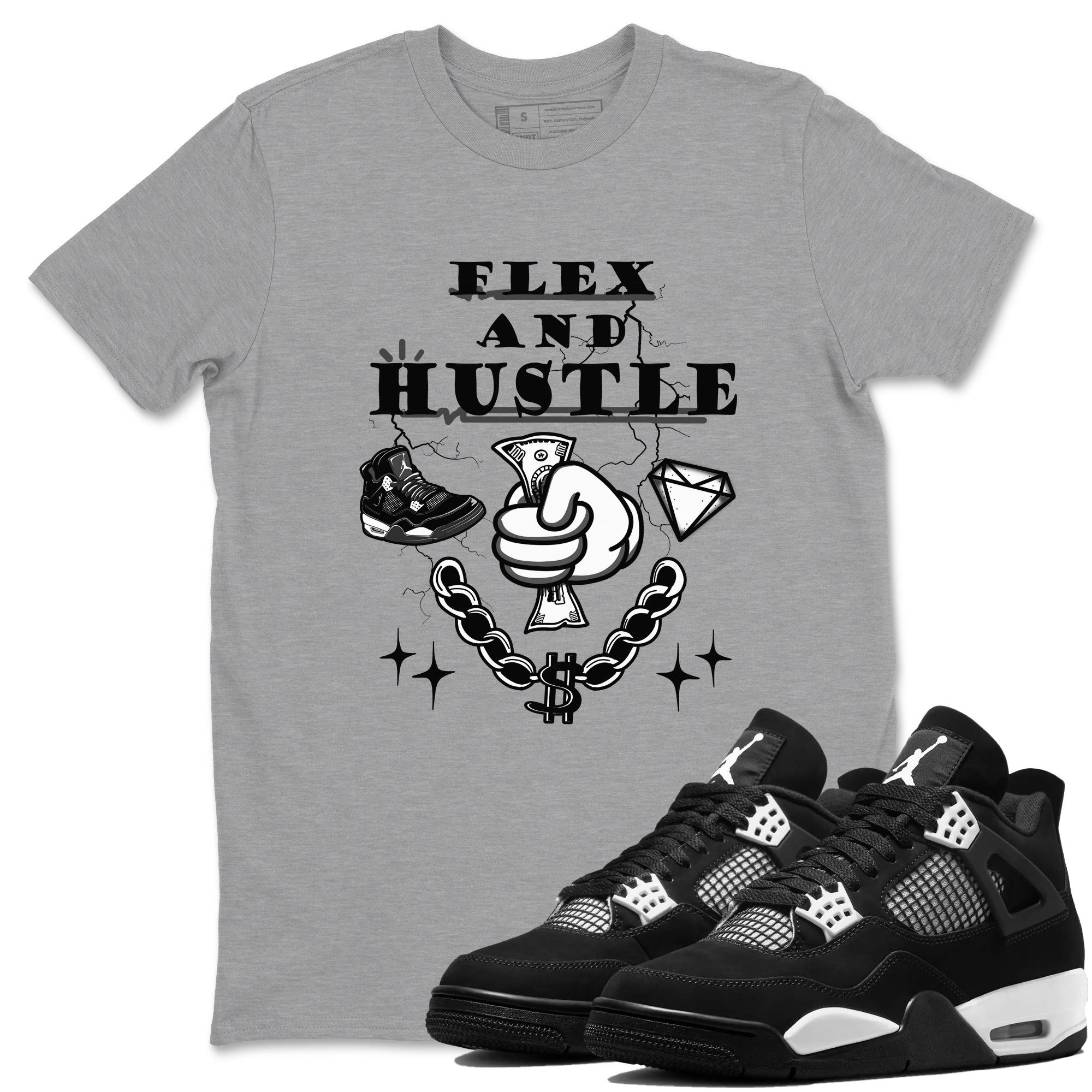 4s White Thunder shirts to match jordans Flex And Hustle sneaker match tees Air Jordan 4 White Thunder SNRT Sneaker Release Tees unisex cotton Heather Grey 1 crew neck shirts