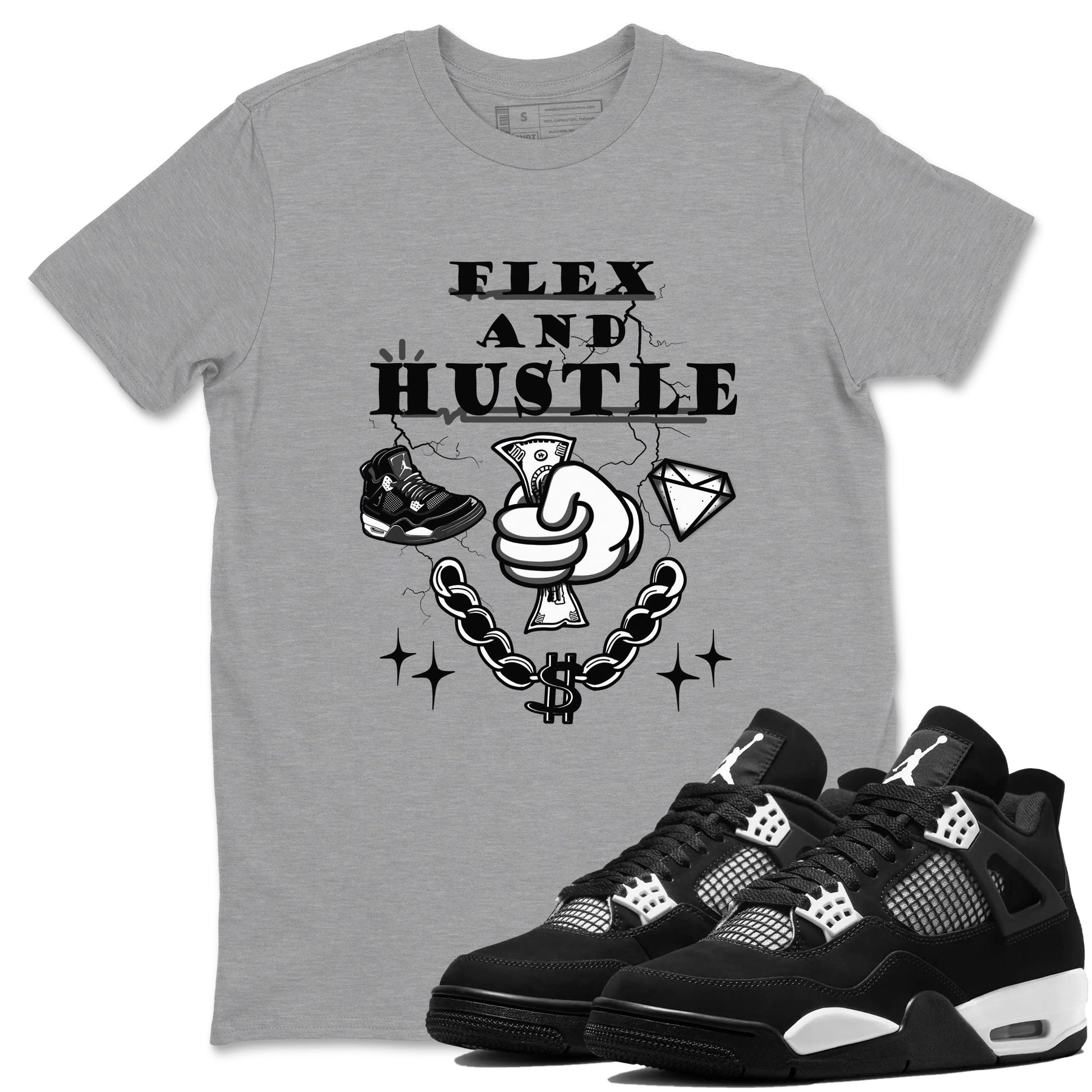 4s White Thunder shirts to match jordans Flex And Hustle sneaker match tees Air Jordan 4 White Thunder SNRT Sneaker Release Tees unisex cotton Heather Grey 1 crew neck shirts