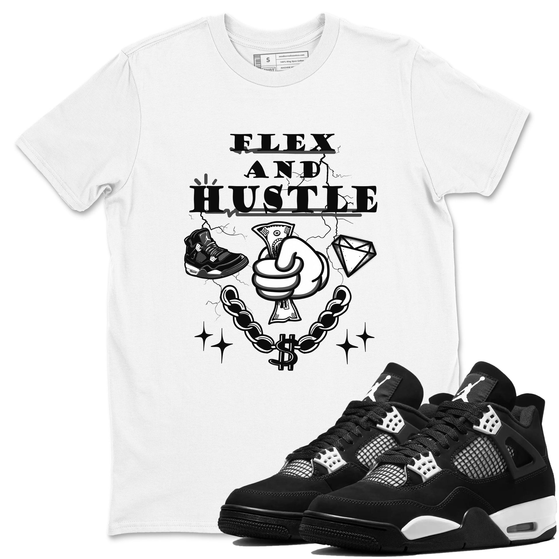 4s White Thunder shirts to match jordans Flex And Hustle sneaker match tees Air Jordan 4 White Thunder SNRT Sneaker Release Tees unisex cotton White 1 crew neck shirts