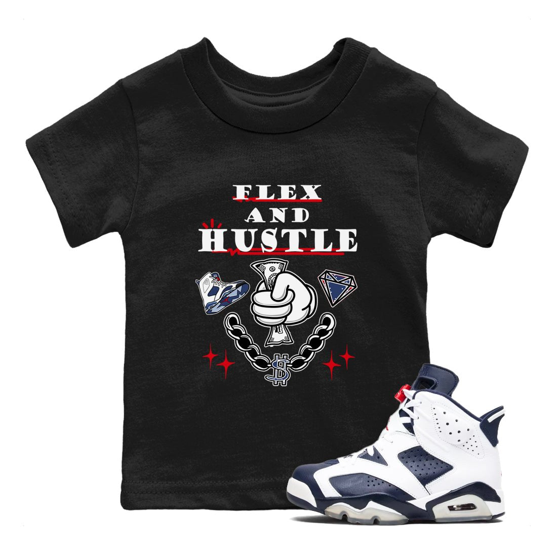 6s Olympic shirt to match jordans Flex And Hustle sneaker tees Air Jordan 6 Olympic SNRT sneaker release tees baby toddler Black 1 cotton Shirt
