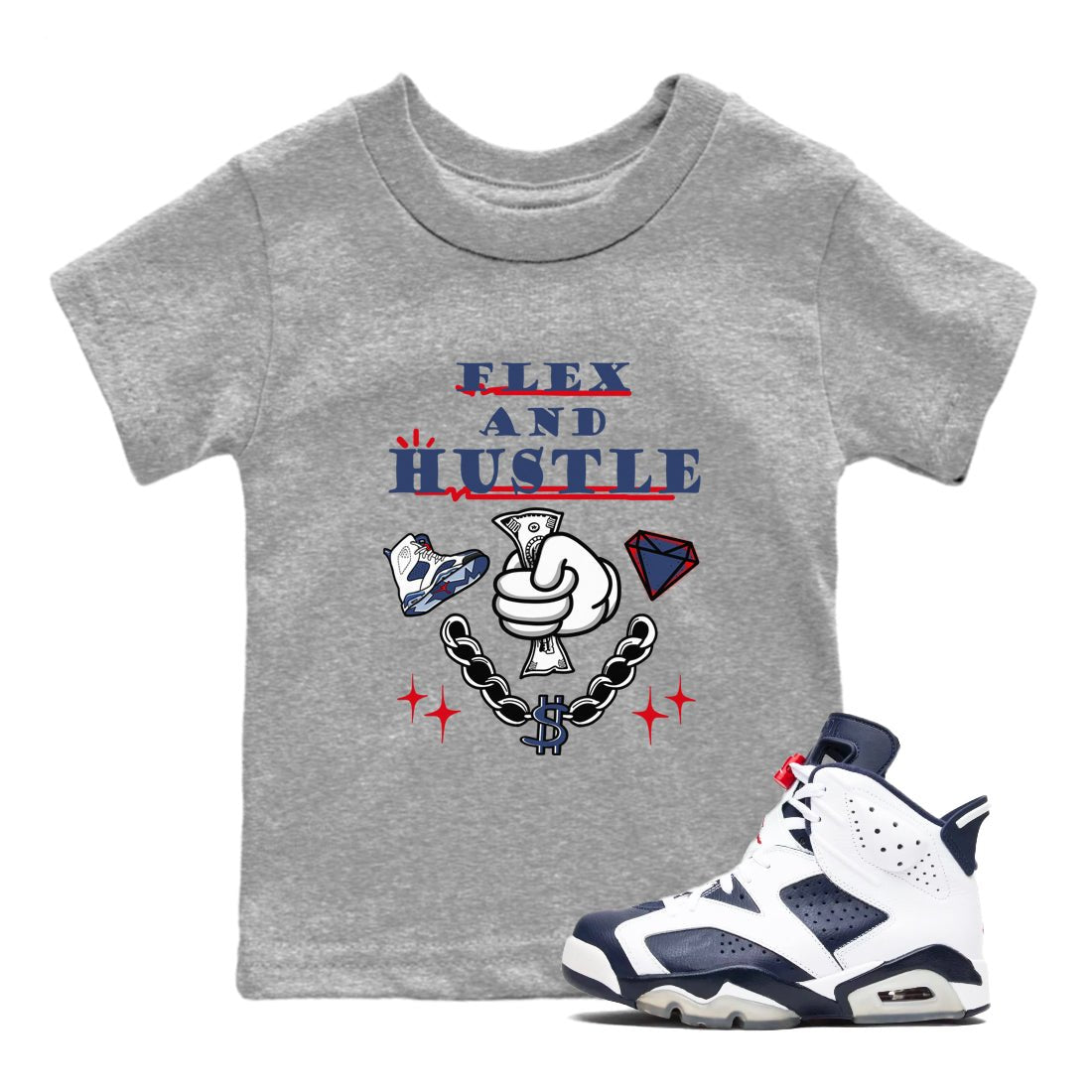 6s Olympic shirt to match jordans Flex And Hustle sneaker tees Air Jordan 6 Olympic SNRT sneaker release tees baby toddler Heather Grey 1 cotton Shirt
