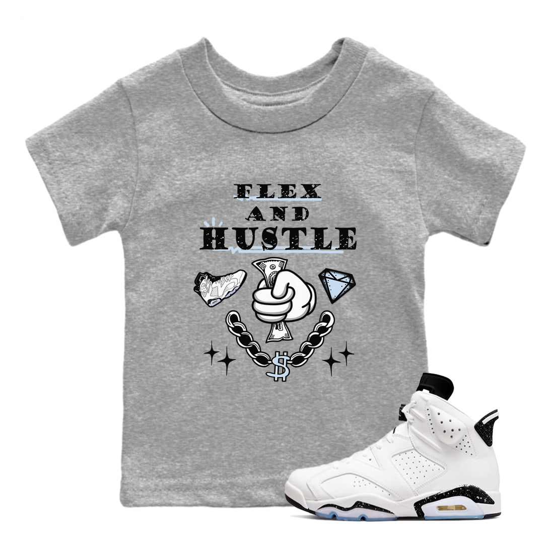 AJ6 Reverse Oreo shirt to match jordans Flex And Hustle sneaker tees Air Jordan 6 White Black SNRT sneaker release tees baby toddler Heather Grey 1 cotton Shirt