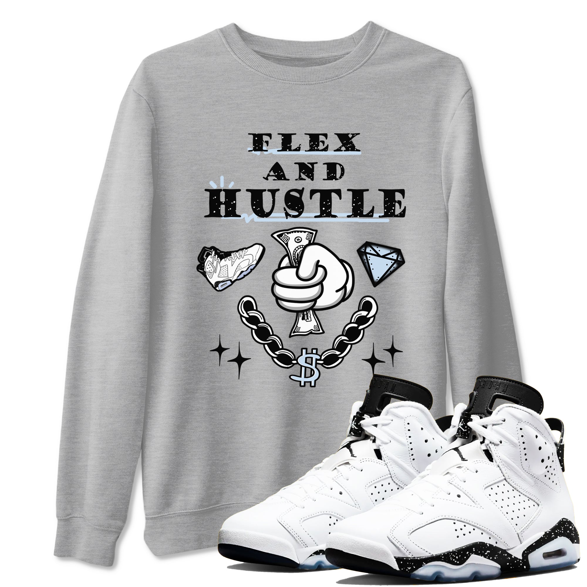 AJ6 Reverse Oreo shirt to match jordans Flex And Hustle sneaker tees Air Jordan 6 White Black SNRT Sneaker Release Tees unisex cotton Heather Grey 1 crew neck shirt