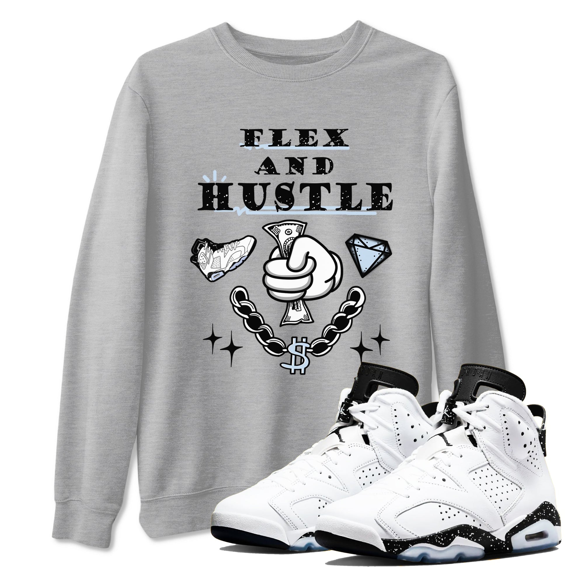 AJ6 Reverse Oreo shirt to match jordans Flex And Hustle sneaker tees Air Jordan 6 White Black SNRT Sneaker Release Tees unisex cotton Heather Grey 1 crew neck shirt
