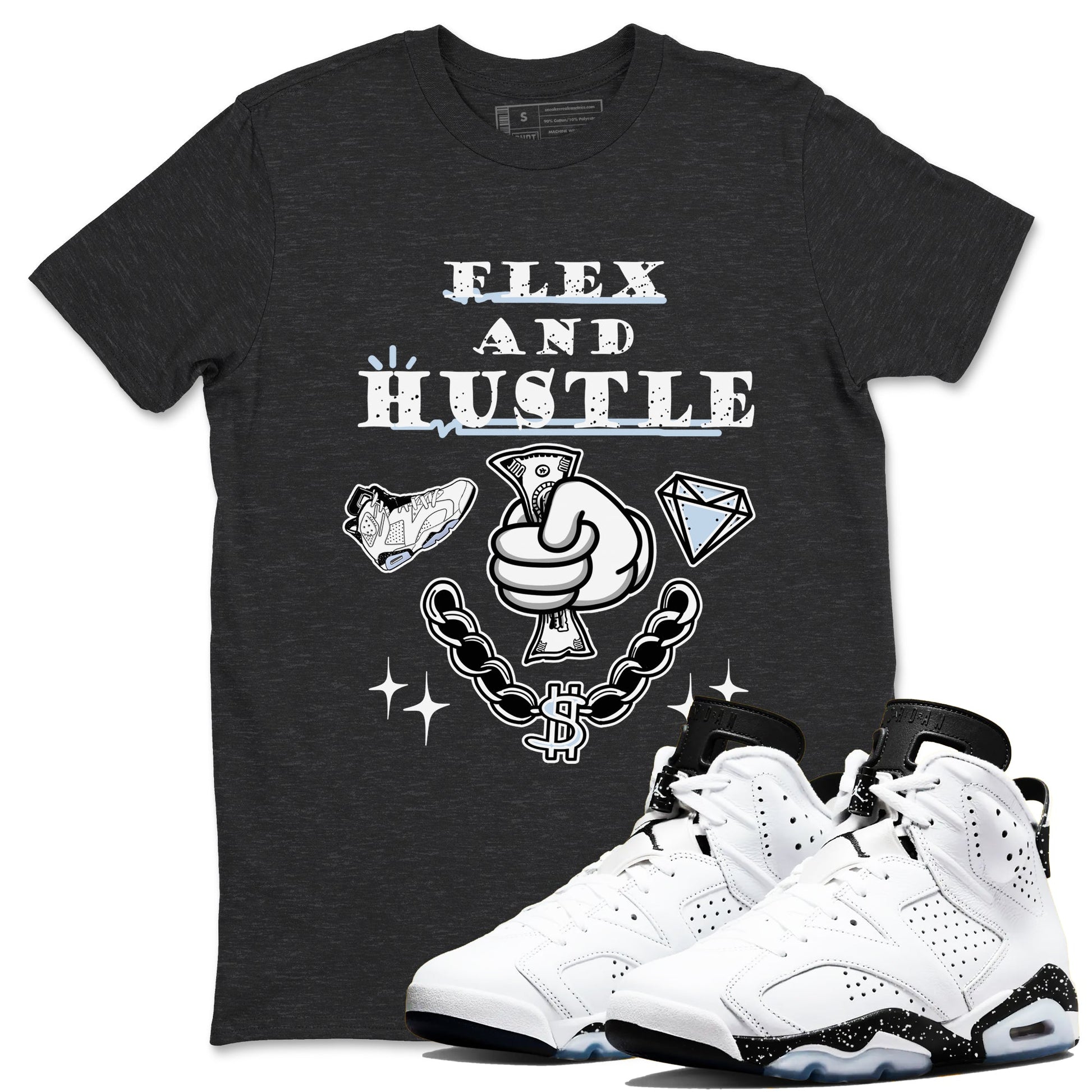 AJ6 Reverse Oreo shirt to match jordans Flex And Hustle sneaker tees Air Jordan 6 White Black SNRT Sneaker Release Tees unisex cotton Charcoal Heather 1 crew neck shirt