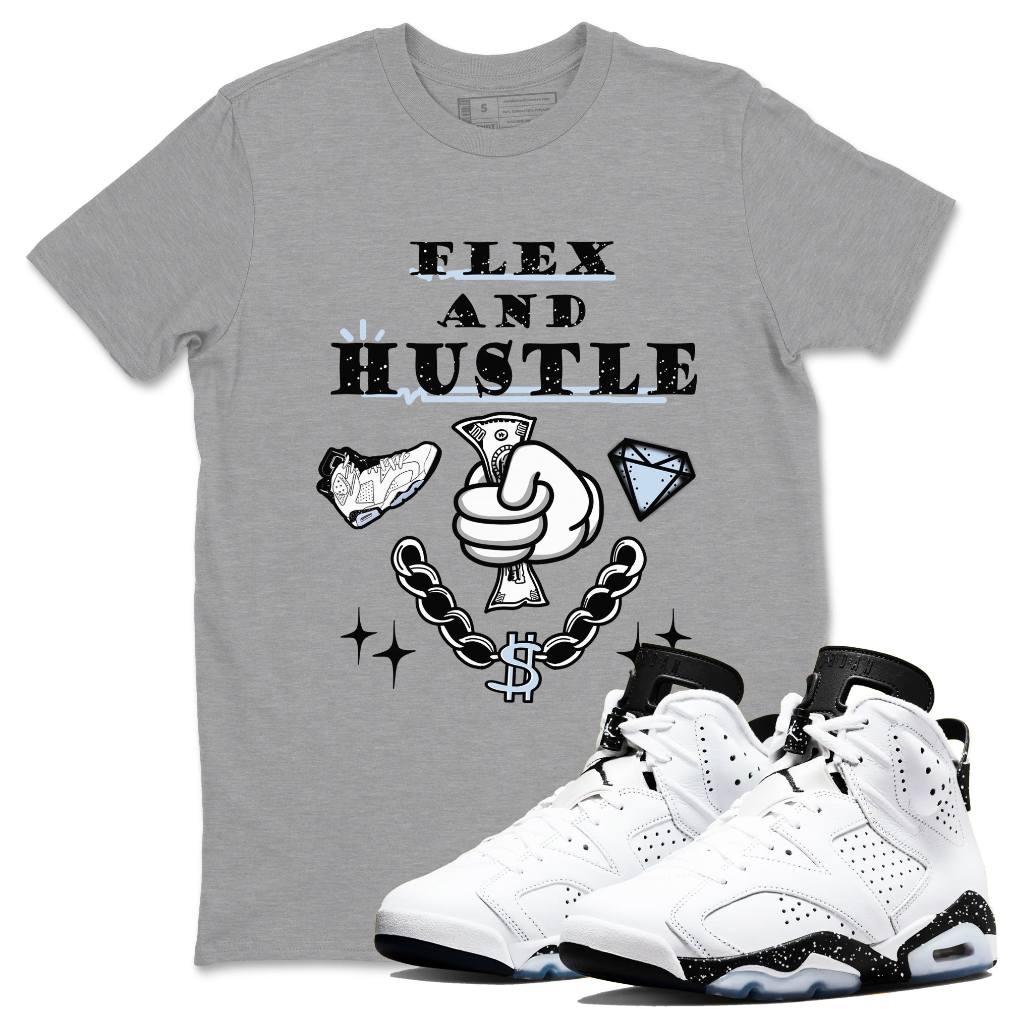 AJ6 Reverse Oreo shirt to match jordans Flex And Hustle sneaker tees Air Jordan 6 White Black SNRT Sneaker Release Tees unisex cotton Heather Grey 1 crew neck shirt