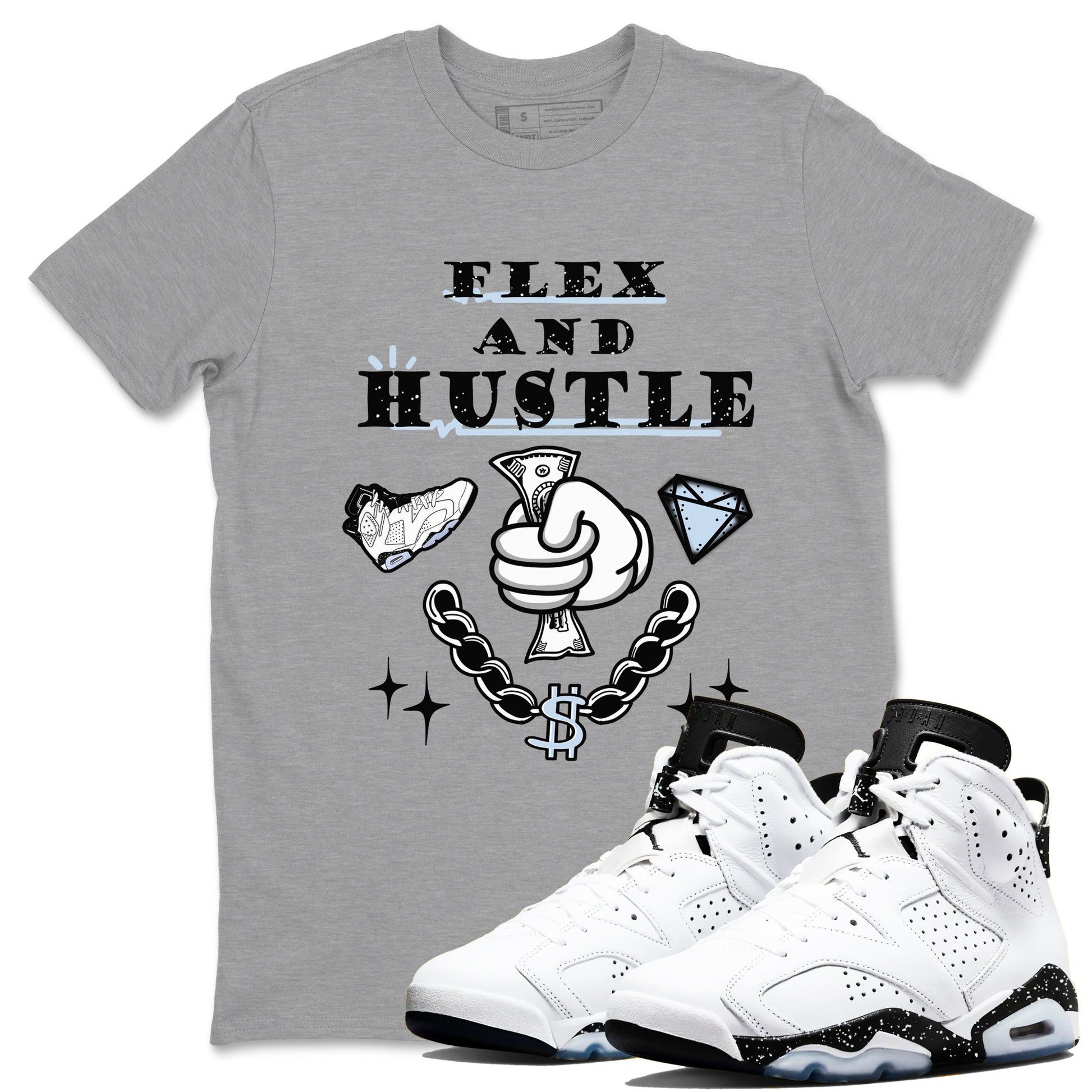 AJ6 Reverse Oreo shirt to match jordans Flex And Hustle sneaker tees Air Jordan 6 White Black SNRT Sneaker Release Tees unisex cotton Heather Grey 1 crew neck shirt