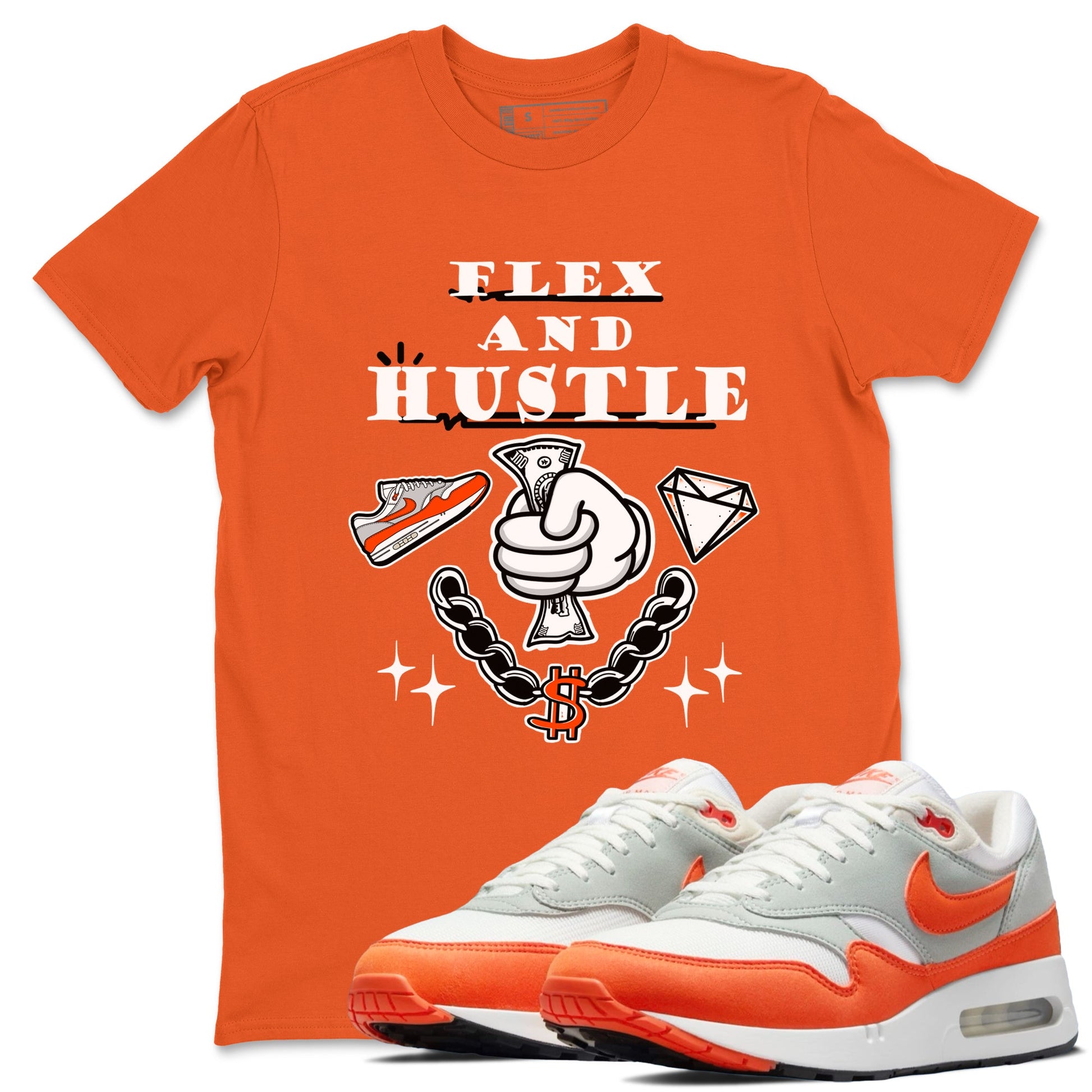 Air Max 1 OG '86 'Summit White and Cosmic Clay shirts to match jordans Flex And Hustle sneaker match tees Air Max 1 Cosmic Clay match shoes to clothes SNRT Sneaker Tees unisex cotton Orange 1 shirts