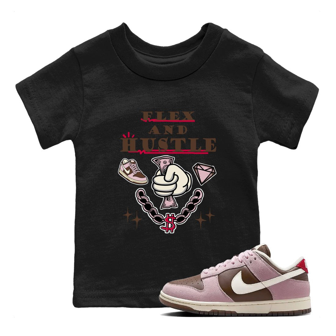 Dunk Cacao Wow And Pink Foam shirts to match jordans Flex And Hustle sneaker match tees Dunk Cacao Wow And Pink Foam SNRT Sneaker Tees streetwear brand Baby and Youth Black 1 cotton tee