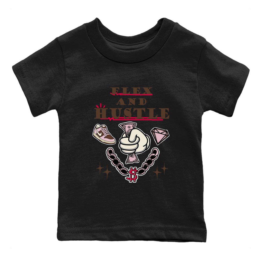 Dunk Cacao Wow And Pink Foam shirts to match jordans Flex And Hustle sneaker match tees Dunk Cacao Wow And Pink Foam SNRT Sneaker Tees streetwear brand Baby and Youth Black 2 cotton tee