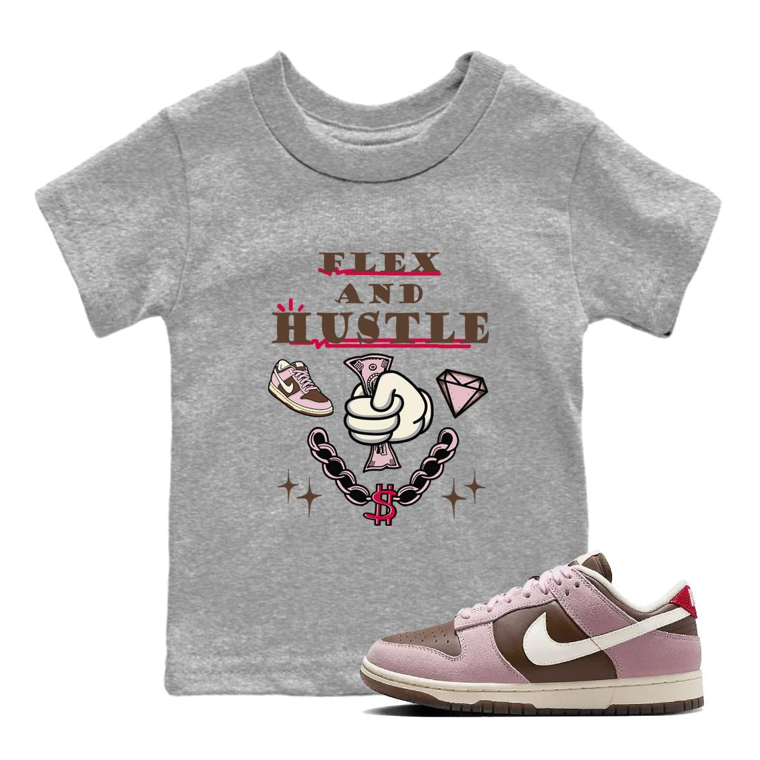 Dunk Cacao Wow And Pink Foam shirts to match jordans Flex And Hustle sneaker match tees Dunk Cacao Wow And Pink Foam SNRT Sneaker Tees streetwear brand Baby and Youth Heather Grey 1 cotton tee