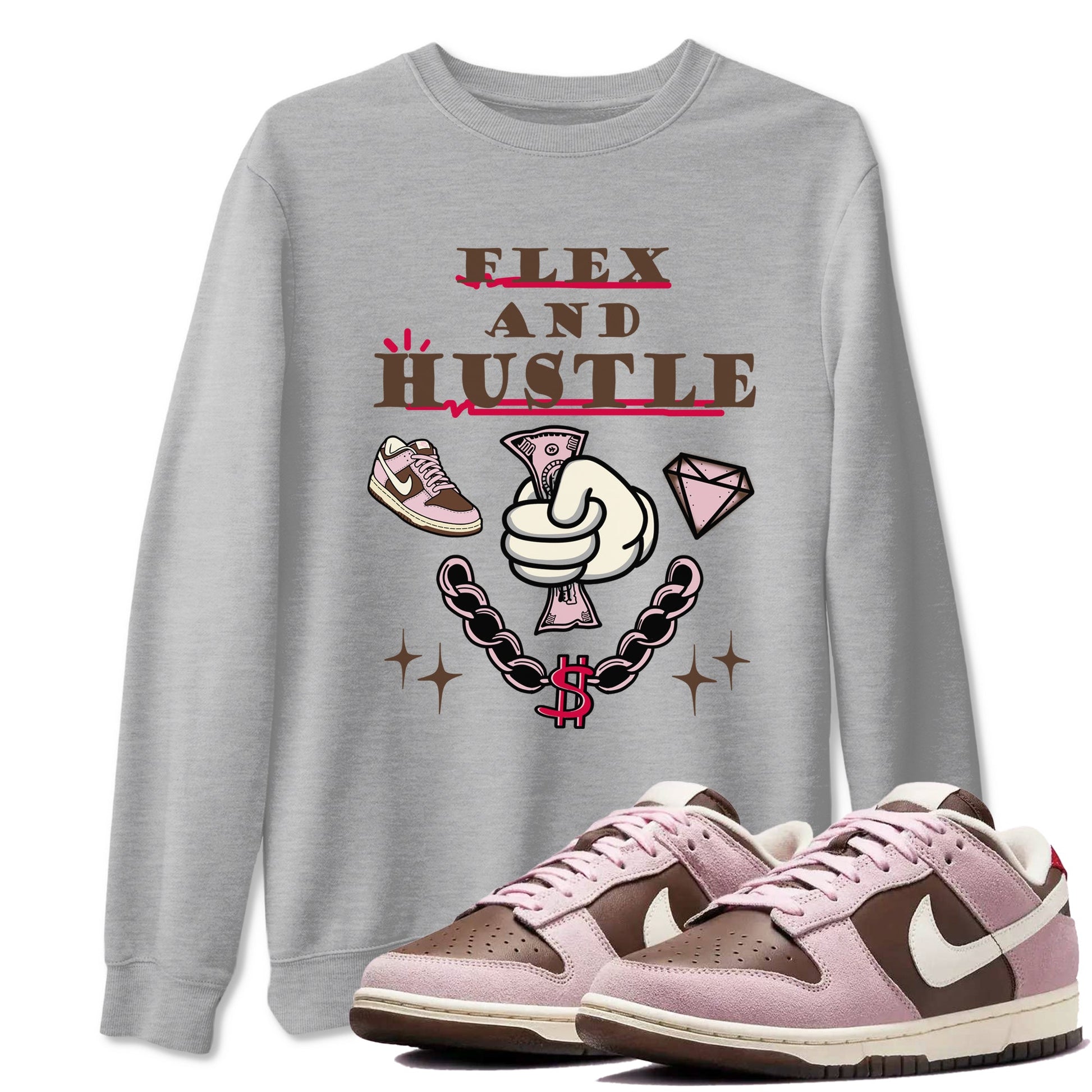 Dunk Cacao Wow And Pink Foam shirts to match jordans Flex And Hustle sneaker match tees Dunk Cacao Wow And Pink Foam SNRT Sneaker Tees streetwear brand Heather Grey 1 unisex cotton tee