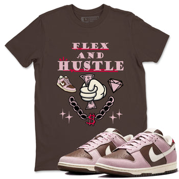 Dunk Cacao Wow And Pink Foam shirts to match jordans Flex And Hustle sneaker match tees Dunk Cacao Wow And Pink Foam SNRT Sneaker Tees streetwear brand Dark Chocolate 1 unisex cotton tee